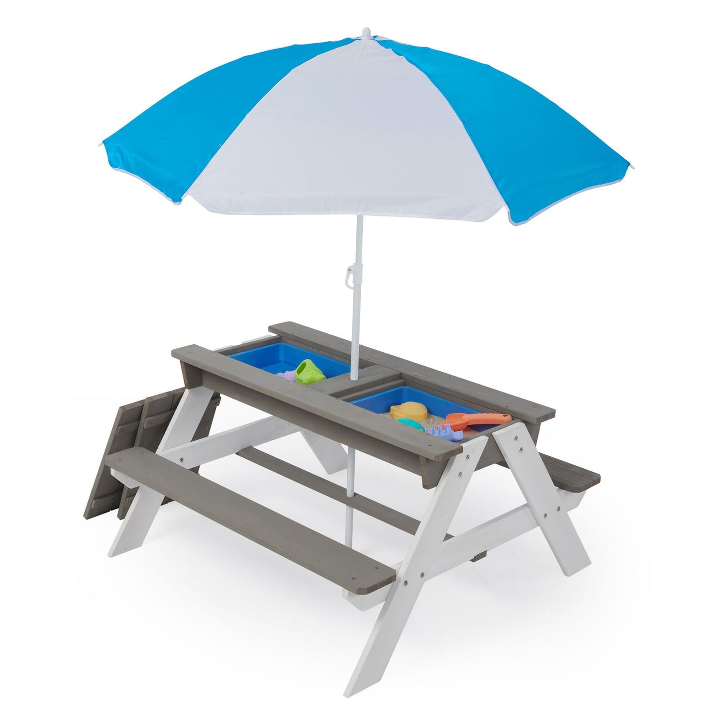 3-in-1 Kids Outdoor Wooden Picnic Table With Umbrella, Convertible Sand & Wate, Gray ASTM & CPSIA CERTIFICATION himalipasal