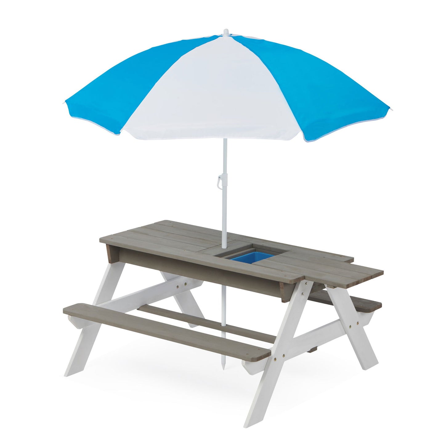 3-in-1 Kids Outdoor Wooden Picnic Table With Umbrella, Convertible Sand & Wate, Gray ASTM & CPSIA CERTIFICATION himalipasal