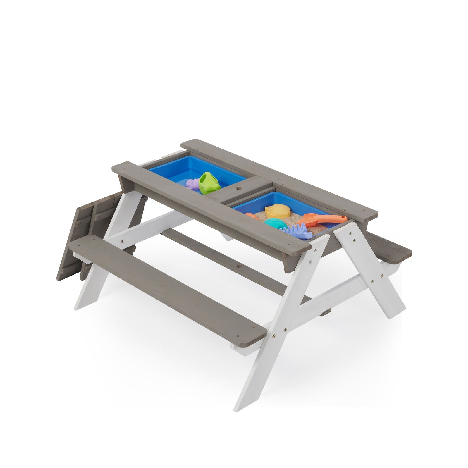 3-in-1 Kids Outdoor Wooden Picnic Table With Umbrella, Convertible Sand & Wate, Gray ASTM & CPSIA CERTIFICATION himalipasal