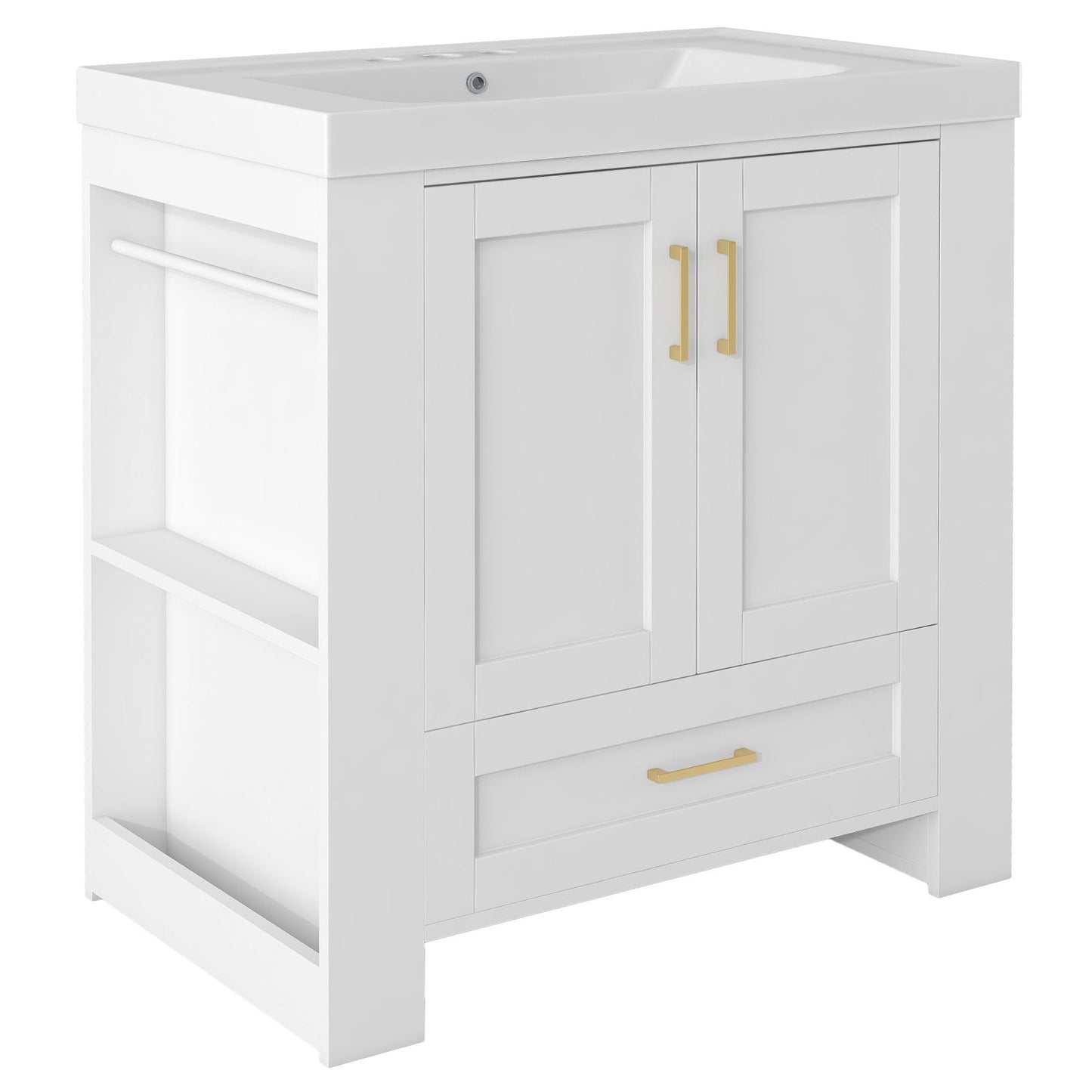 30'' Bathroom Vanity with Seperate Basin Sink, Modern Bathroom Storage Cabinet with Double-sided Storage Shelf, Freestanding Bathroom Vanity Cabinet with Single Sink himalipasal