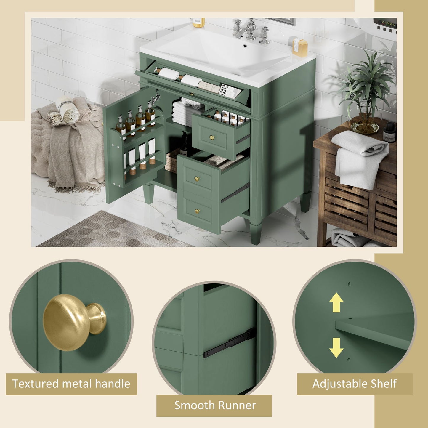 30'' Bathroom Vanity with Top Sink, Modern Bathroom Storage Cabinet with 2 Drawers and a Tip-out Drawer, Single Sink Bathroom Vanity himalipasal