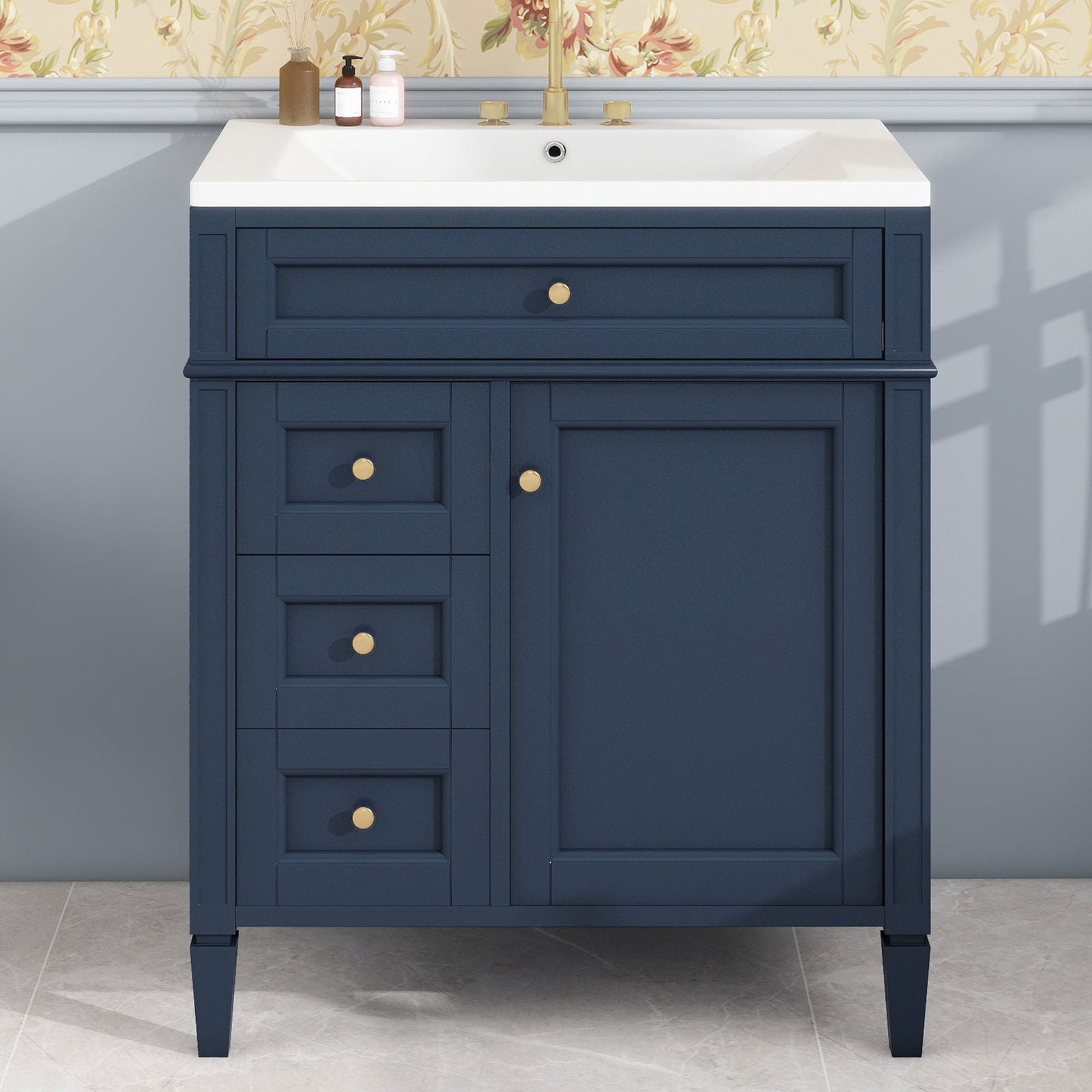 30'' Bathroom Vanity with Top Sink, Modern Bathroom Storage Cabinet with 2 Drawers and a Tip-out Drawer, Single Sink Bathroom Vanity himalipasal