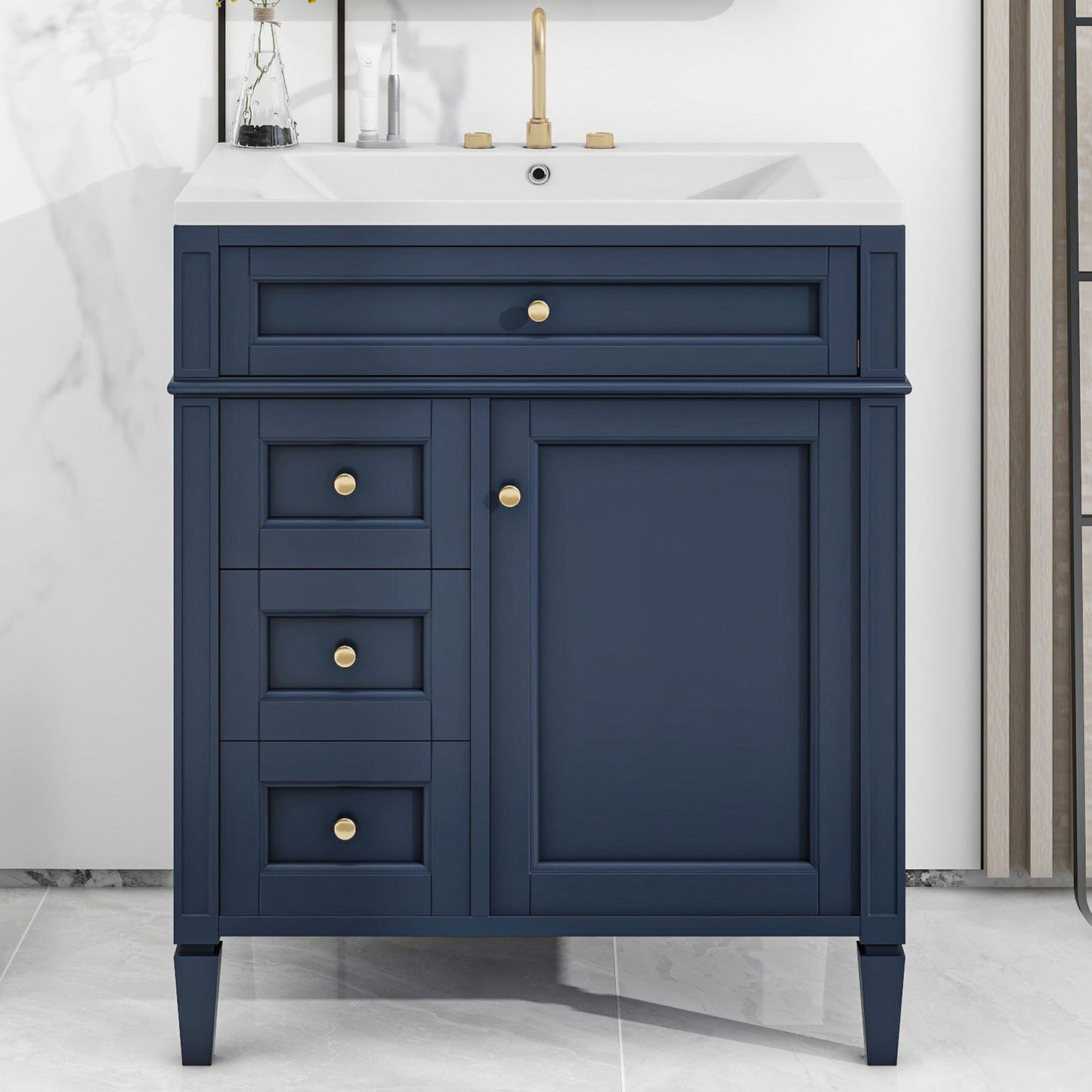 30'' Bathroom Vanity with Top Sink, Modern Bathroom Storage Cabinet with 2 Drawers and a Tip-out Drawer, Single Sink Bathroom Vanity himalipasal