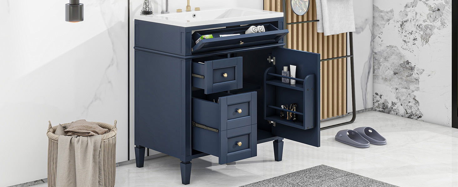 30'' Bathroom Vanity with Top Sink, Modern Bathroom Storage Cabinet with 2 Drawers and a Tip-out Drawer, Single Sink Bathroom Vanity himalipasal