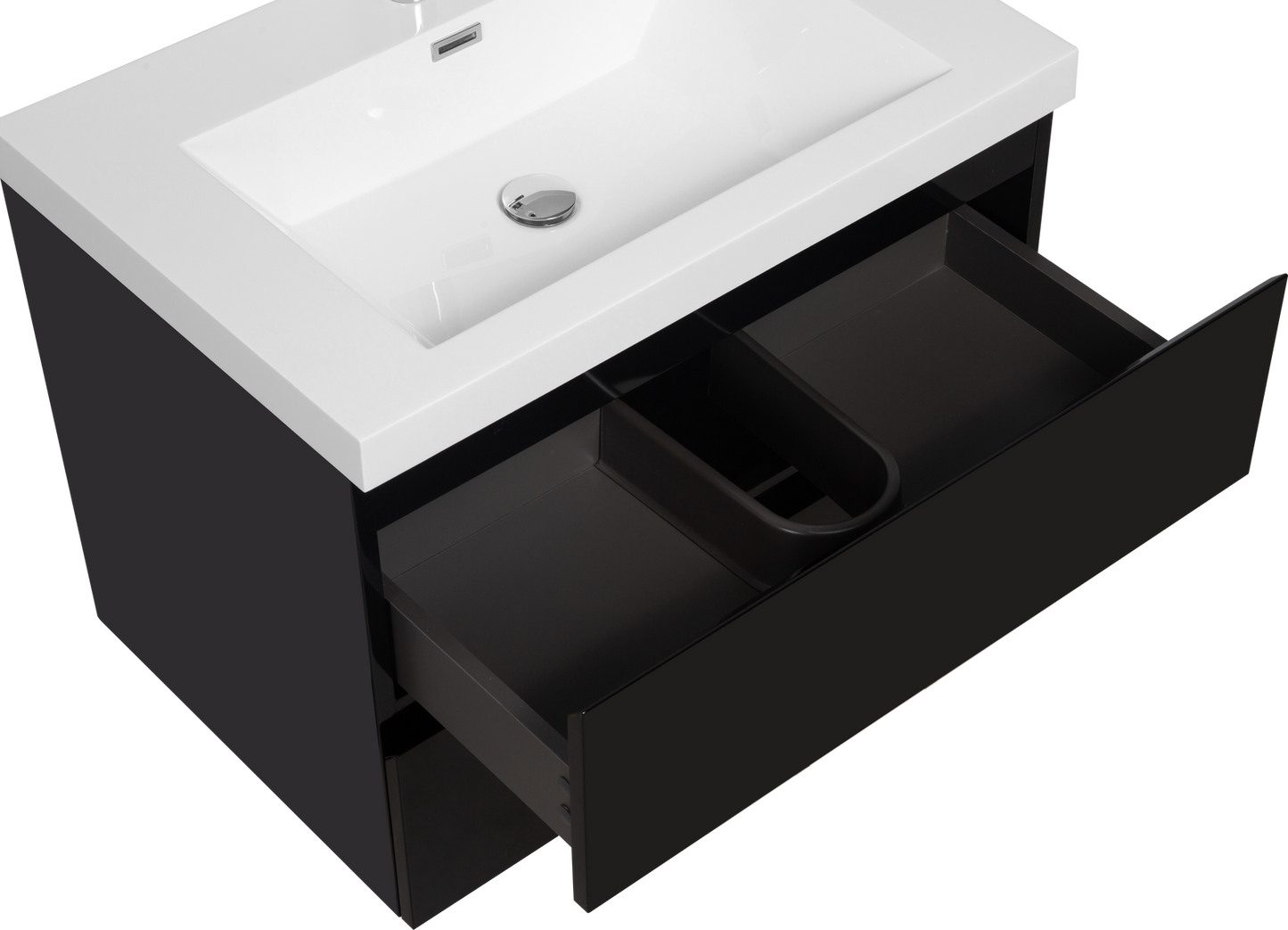 30" Floating Bathroom Vanity with Sink, Modern Wall-Mounted Bathroom Storage Vanity Cabinet with Resin Top Basin and Soft Close Drawers, Glossy Black 24V11-30GB himalipasal