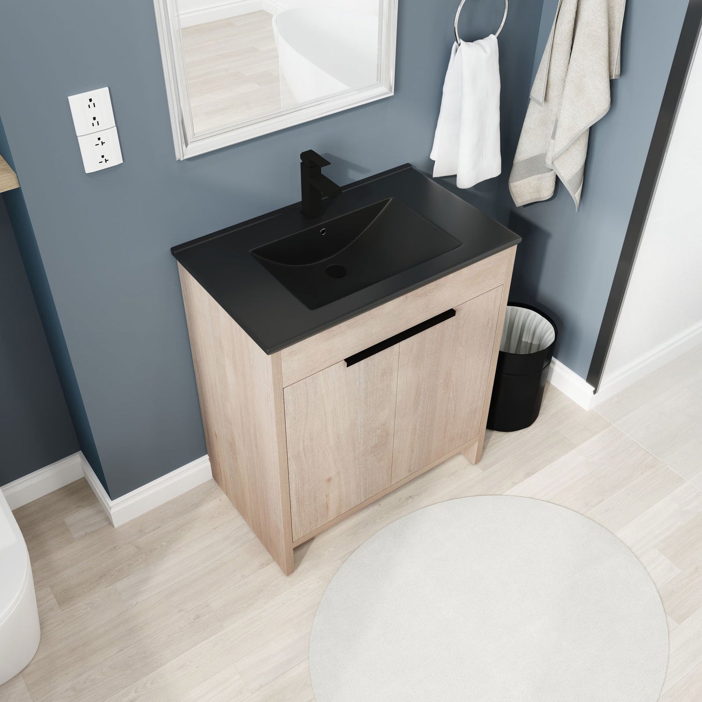 30 Inch Freestanding Bathroom Vanity with Black Ceramic Sink & 2 Soft-Close Cabinet Doors (BVB02430PLO-BL9075BK),W1286S00019 himalipasal