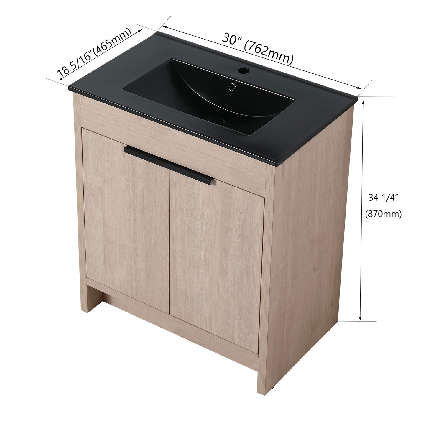 30 Inch Freestanding Bathroom Vanity with Black Ceramic Sink & 2 Soft-Close Cabinet Doors (BVB02430PLO-BL9075BK),W1286S00019 himalipasal