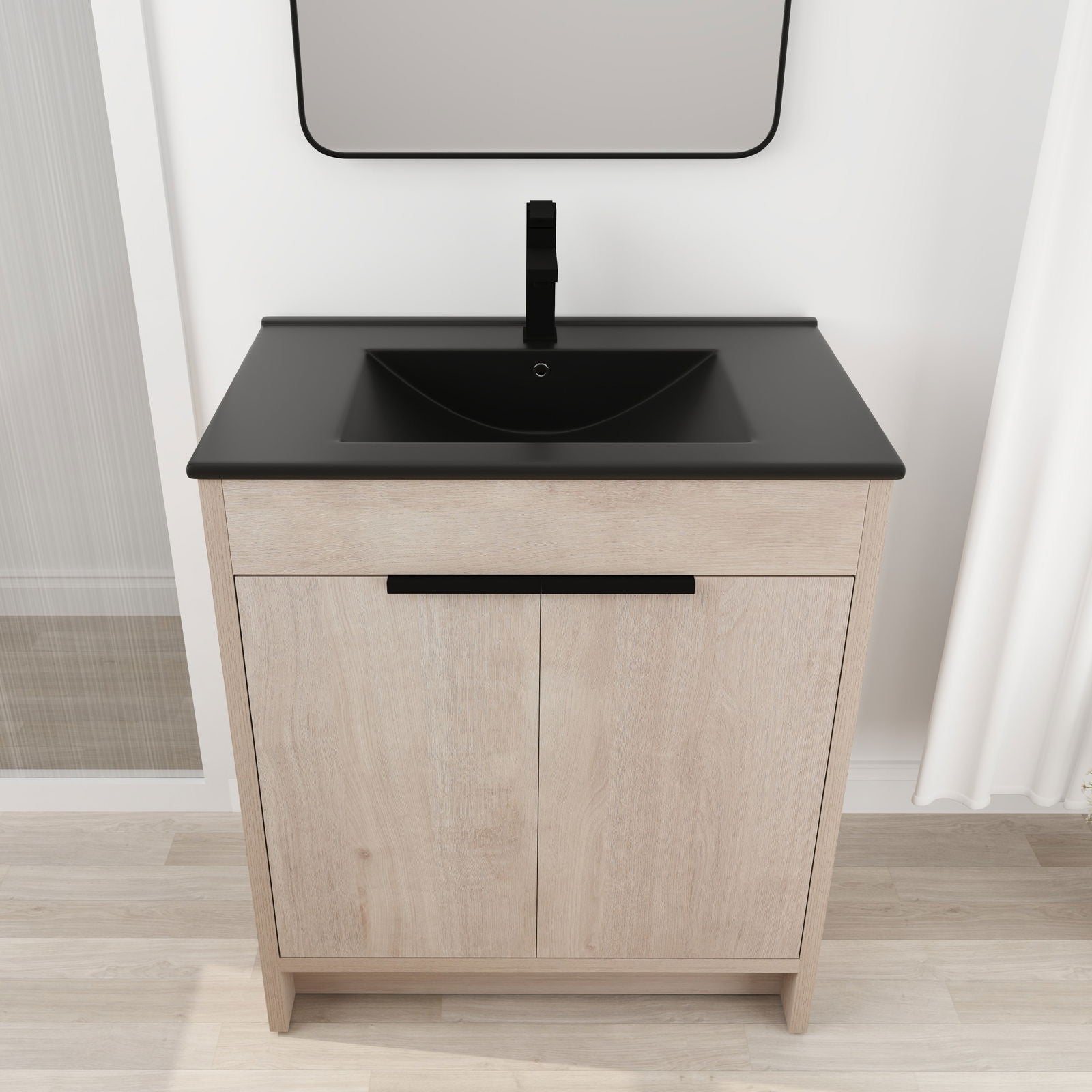 30 Inch Freestanding Bathroom Vanity with Black Ceramic Sink & 2 Soft-Close Cabinet Doors (BVB02430PLO-BL9075BK),W1286S00019 himalipasal