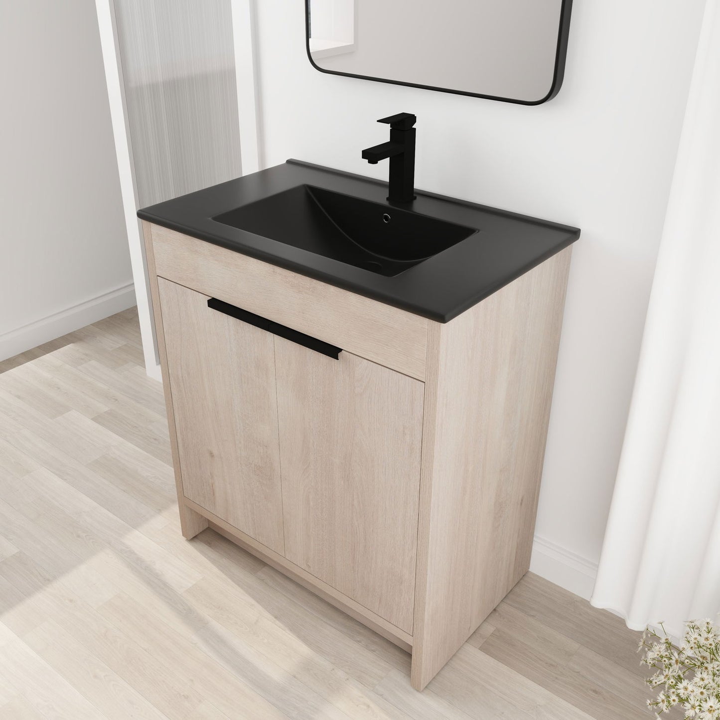 30 Inch Freestanding Bathroom Vanity with Black Ceramic Sink & 2 Soft-Close Cabinet Doors (BVB02430PLO-BL9075BK),W1286S00019 himalipasal