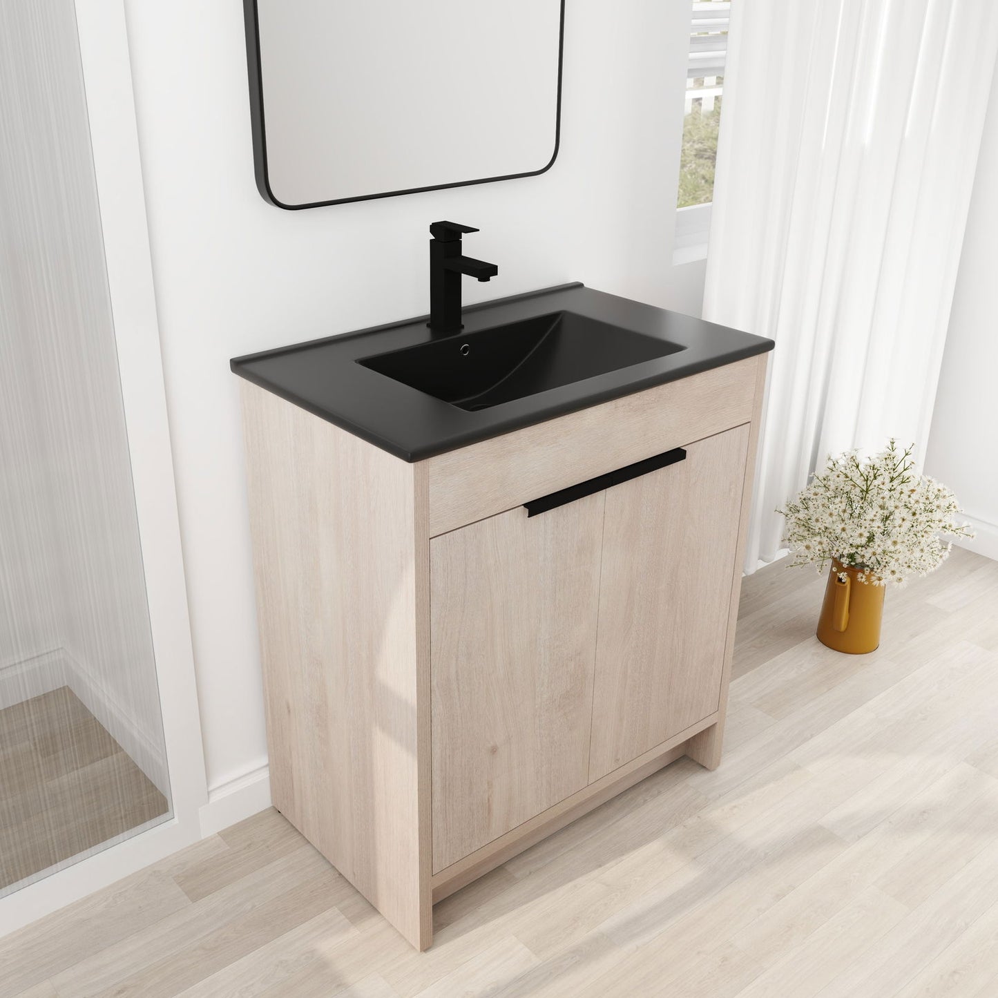 30 Inch Freestanding Bathroom Vanity with Black Ceramic Sink & 2 Soft-Close Cabinet Doors (BVB02430PLO-BL9075BK),W1286S00019 himalipasal