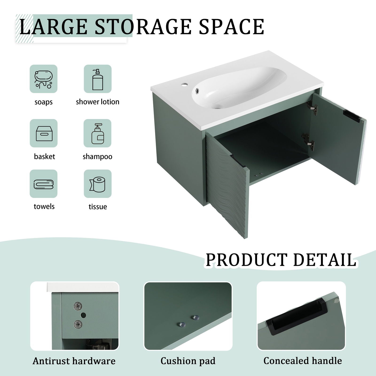 30 Inch Wall Mounted Bathroom Vanity, Soft Close Doors, For Small Bathroom (KD-Packing) himalipasal