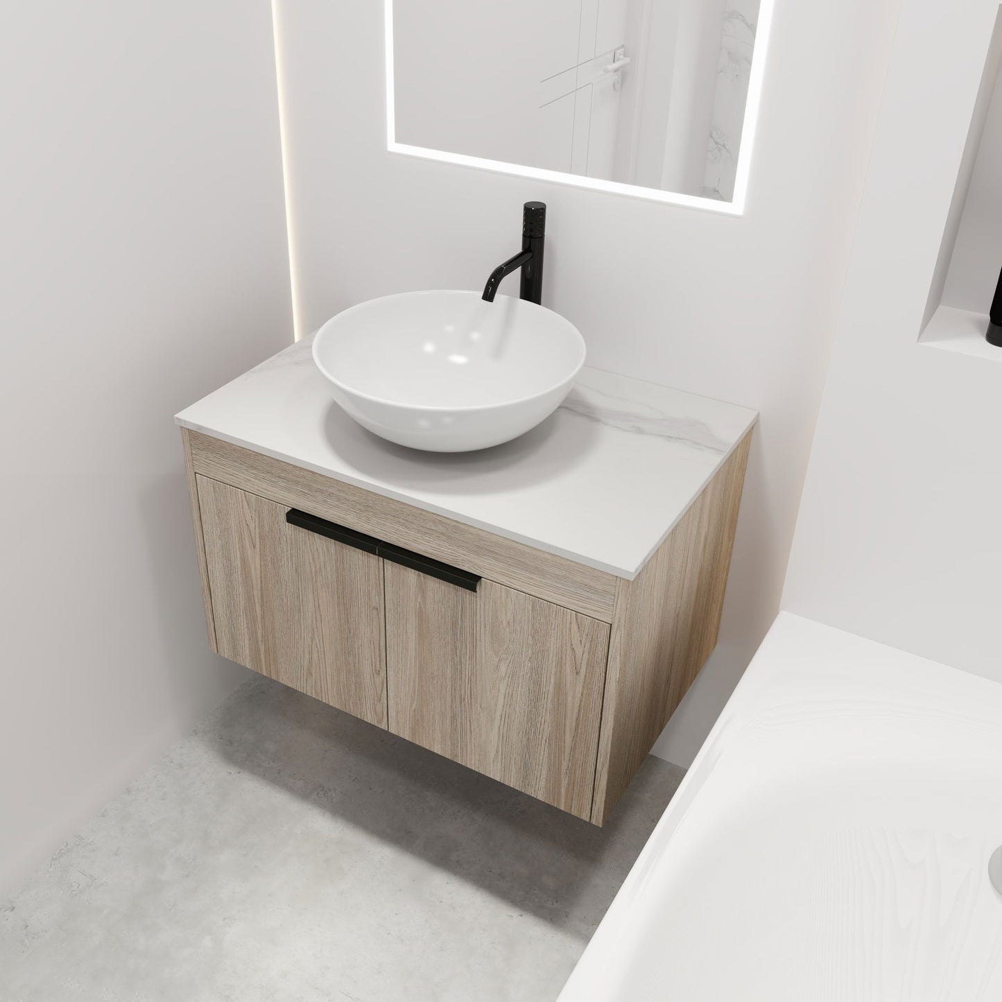 30 " Modern Design Float Bathroom Vanity With Ceramic Basin Set, Wall Mounted White Oak Vanity With Soft Close Door,KD-Packing,KD-Packing,2 Pieces Parcel(TOP-BAB321MOWH) himalipasal