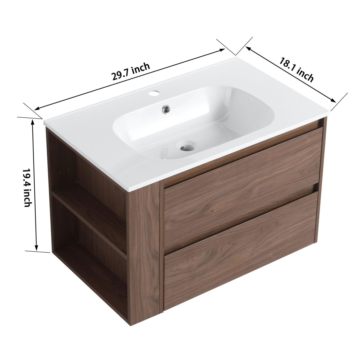 30" Wall Mounting Bathroom Vanity With Gel Sink, Soft Close Drawer himalipasal