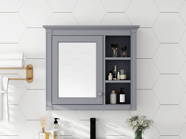 30'' x 28'' Medicine Cabinet, Wall Mounted Bathroom Storage Cabinet, Modern Bathroom Wall Cabinet with Mirror,Medicine Cabinet, Mirror Cabinet with 3 Open Shelves (Not Include Bathroom Vanity ) himalipasal