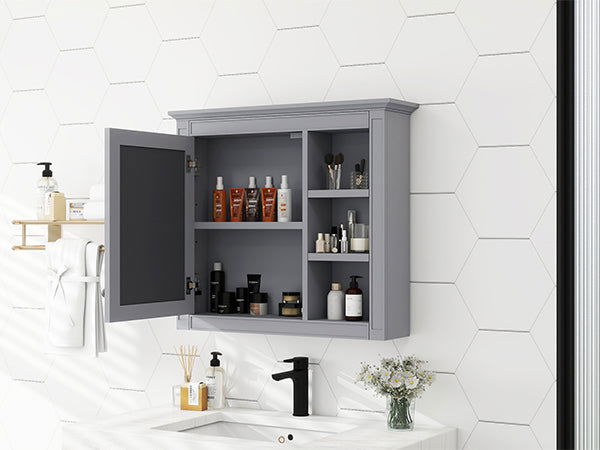 30'' x 28'' Medicine Cabinet, Wall Mounted Bathroom Storage Cabinet, Modern Bathroom Wall Cabinet with Mirror,Medicine Cabinet, Mirror Cabinet with 3 Open Shelves (Not Include Bathroom Vanity ) himalipasal