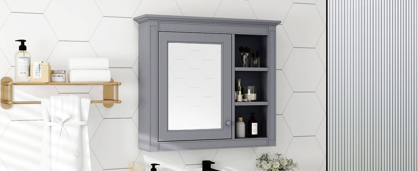 30'' x 28'' Medicine Cabinet, Wall Mounted Bathroom Storage Cabinet, Modern Bathroom Wall Cabinet with Mirror,Medicine Cabinet, Mirror Cabinet with 3 Open Shelves (Not Include Bathroom Vanity ) himalipasal