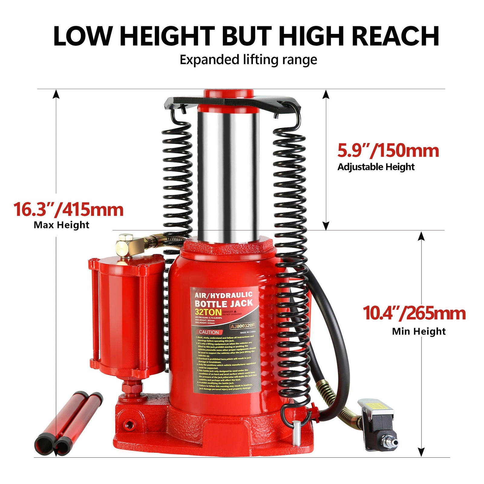 32-Ton Hydraulic Bottle Jack Air-Operated Bottle Jack Lift Portable Low Profile Manual Jack Air Jack with Handle himalipasal