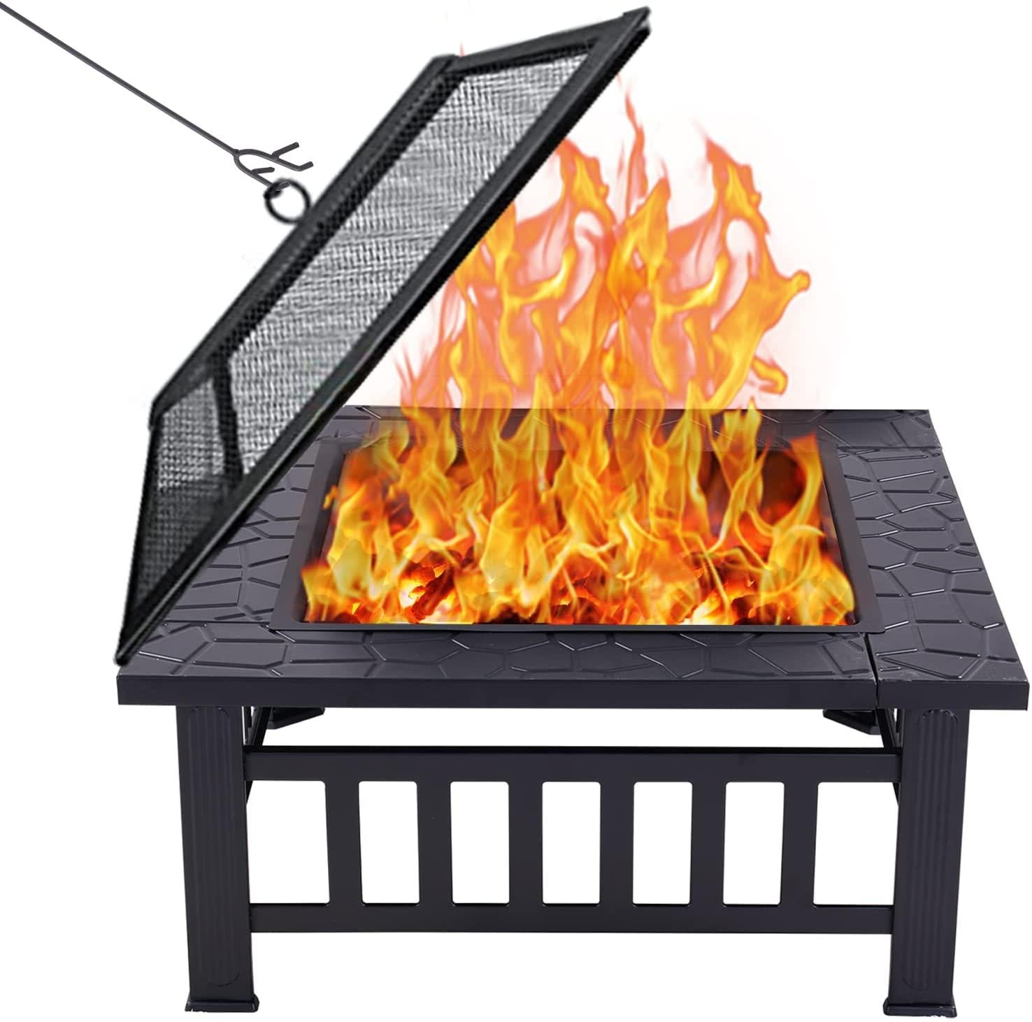 32 inch Outdoor Fire Pit Table Outside Backyard Patio Square Firepit Table himalipasal