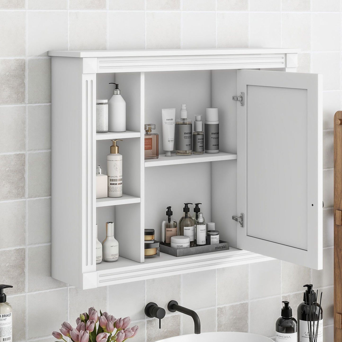 35'' x 28'' Wall Mounted Bathroom Storage Cabinet, Medicine Cabinet, Modern Bathroom Wall Cabinet with Mirror, Mirror Cabinet with 6 Open Shelves (Not Include Bathroom Vanity ) himalipasal