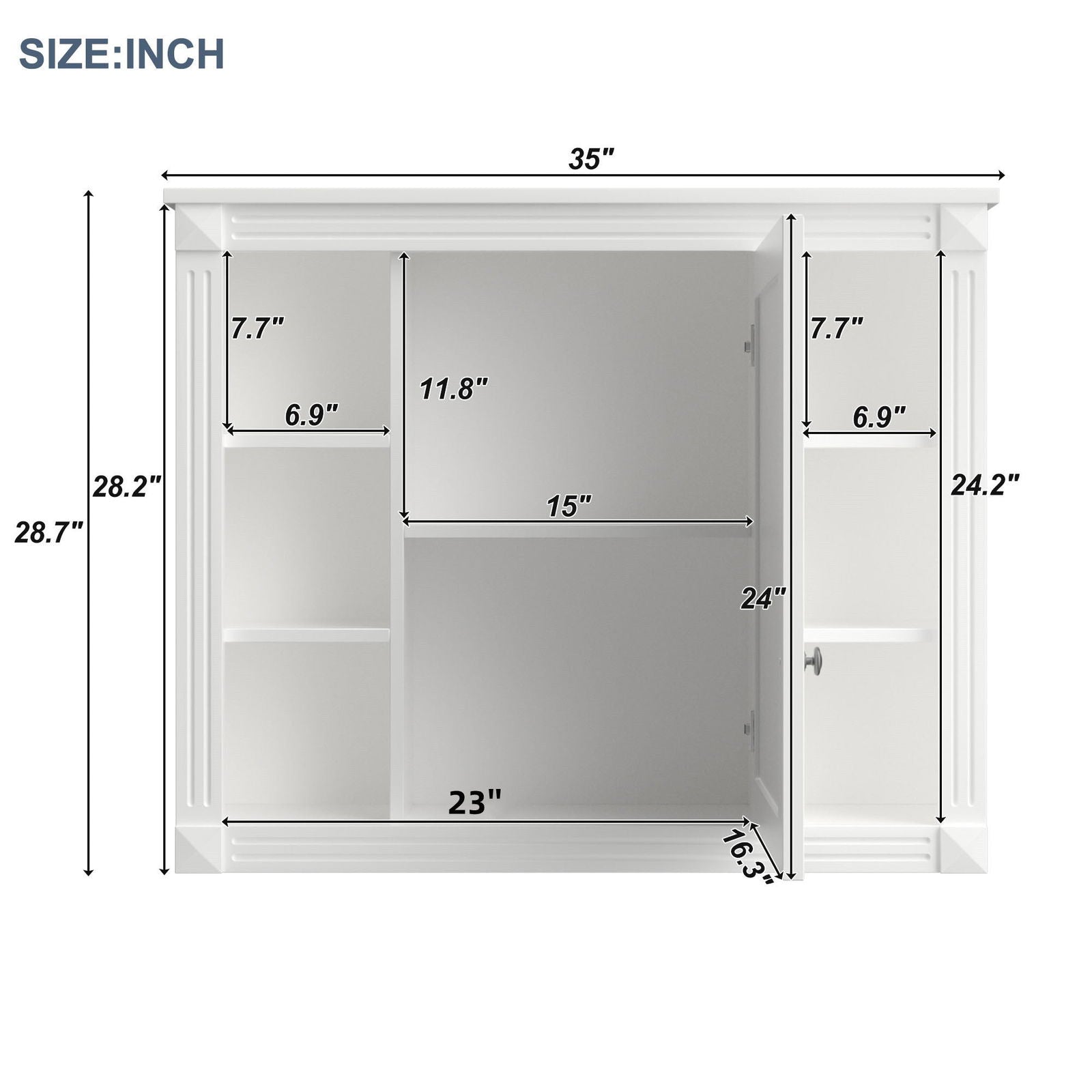 35'' x 28'' Wall Mounted Bathroom Storage Cabinet, Medicine Cabinet, Modern Bathroom Wall Cabinet with Mirror, Mirror Cabinet with 6 Open Shelves (Not Include Bathroom Vanity ) himalipasal