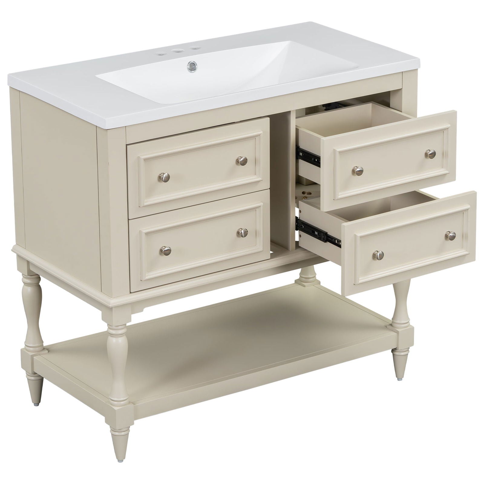 36" Bathroom Vanity Cabinet with Sink Combo Set, Undermount Resin Sink, Free Standing Vanity Set with 4 Drawers, Solid Wood Frame Bathroom Cabinet, Beige himalipasal