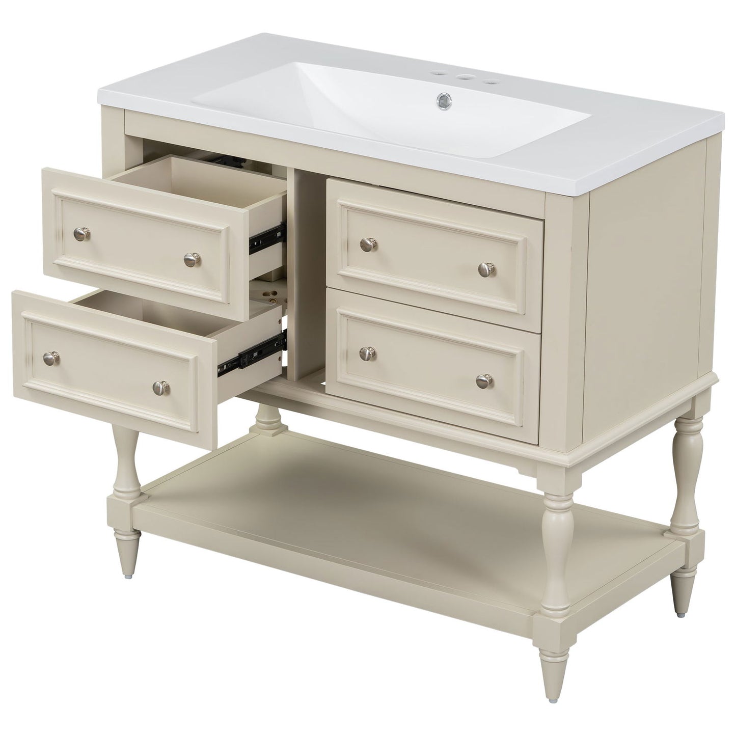 36" Bathroom Vanity Cabinet with Sink Combo Set, Undermount Resin Sink, Free Standing Vanity Set with 4 Drawers, Solid Wood Frame Bathroom Cabinet, Beige himalipasal