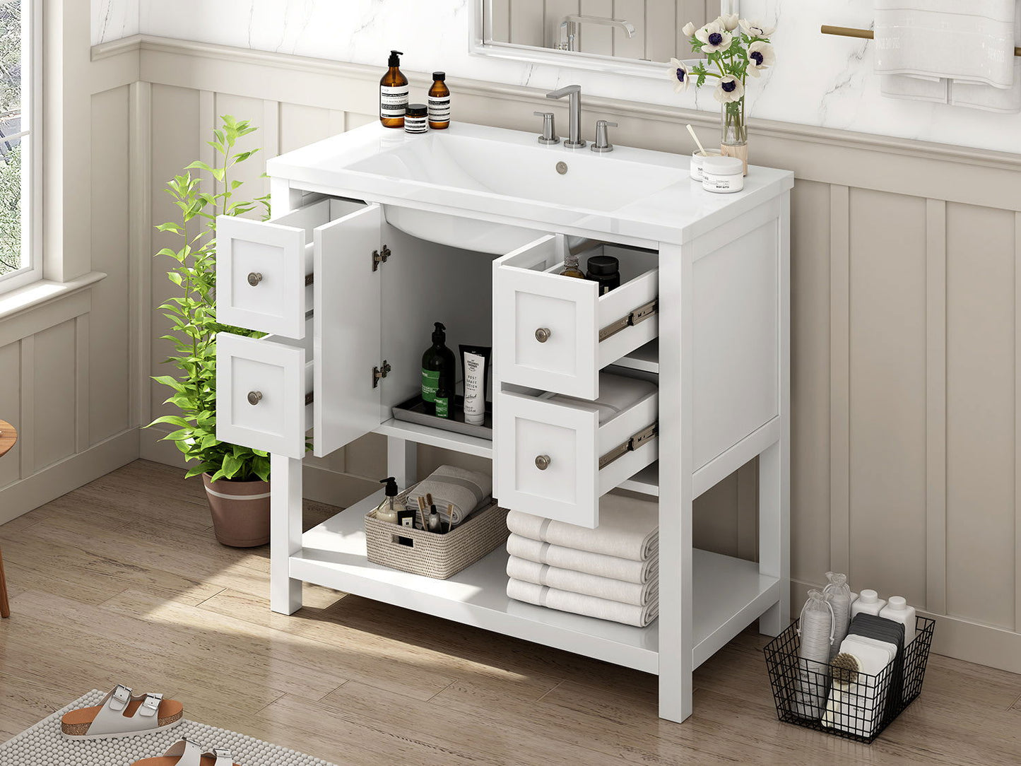 36'' Bathroom Vanity with Undermount Sink,Free Standing Vanity Set with 4 Drawers& Soft Closing Doors,Solid Wood Frame Bathroom Storage Cabinet himalipasal