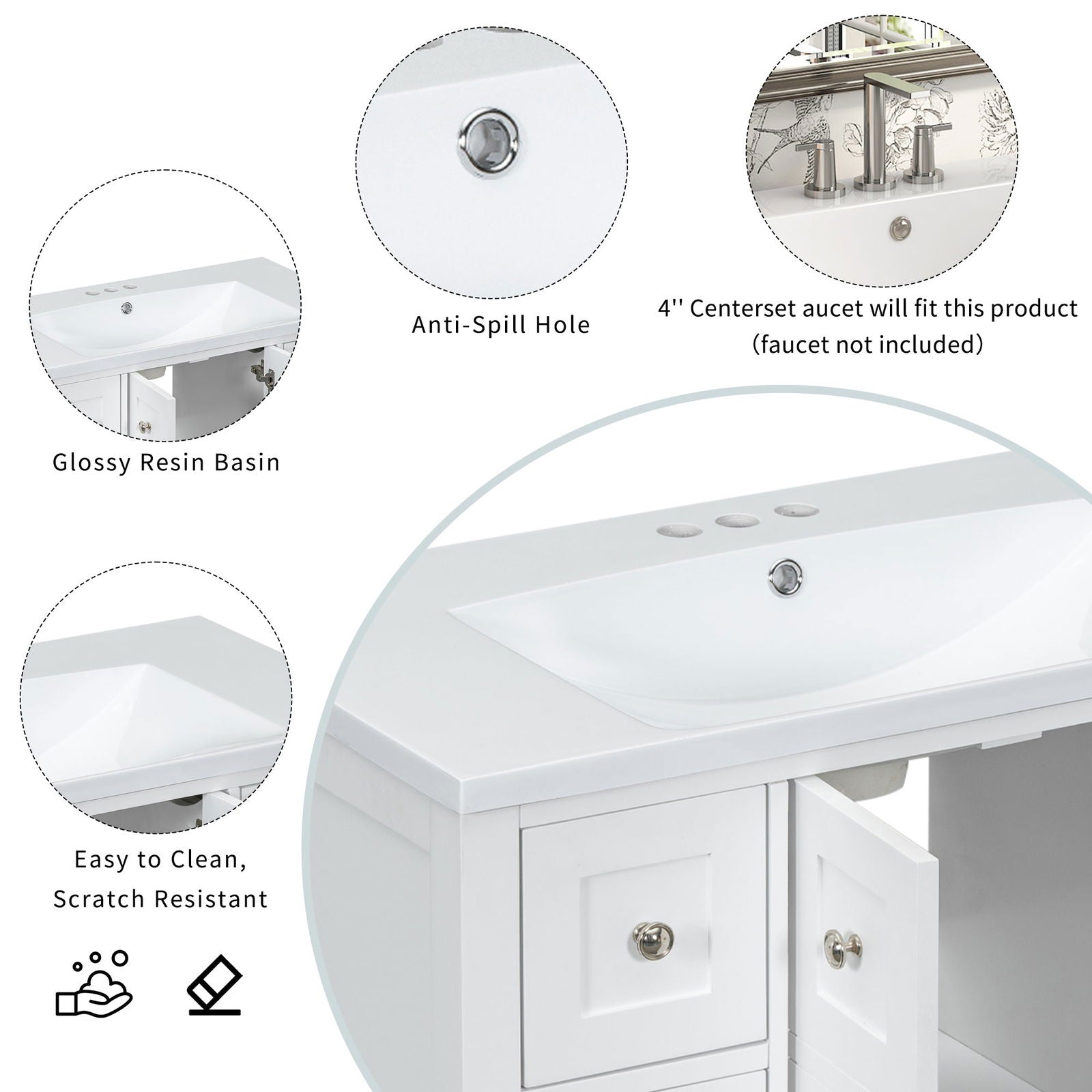 36'' Bathroom Vanity with Undermount Sink,Free Standing Vanity Set with 4 Drawers& Soft Closing Doors,Solid Wood Frame Bathroom Storage Cabinet himalipasal