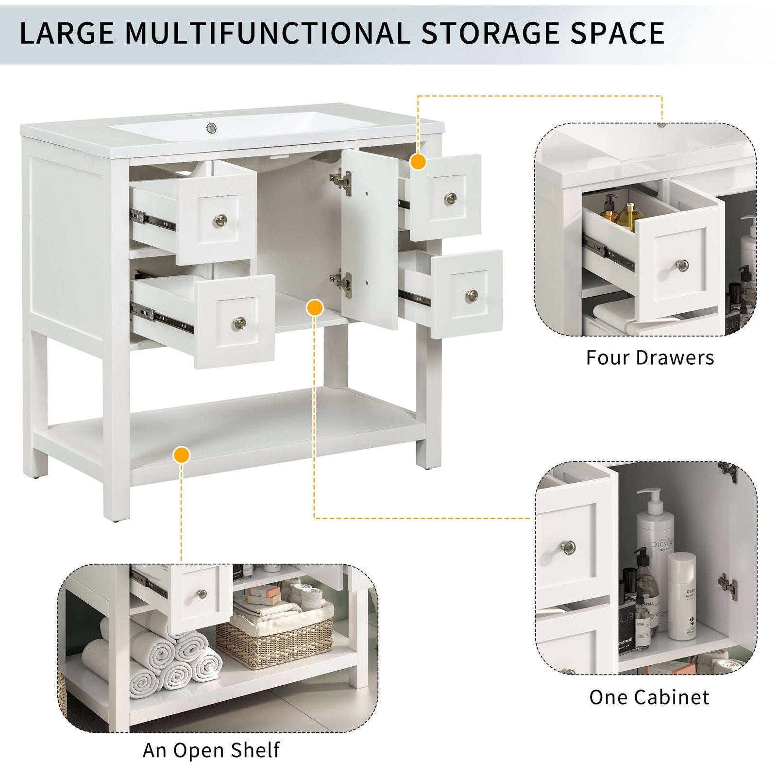 36'' Bathroom Vanity with Undermount Sink,Free Standing Vanity Set with 4 Drawers& Soft Closing Doors,Solid Wood Frame Bathroom Storage Cabinet himalipasal