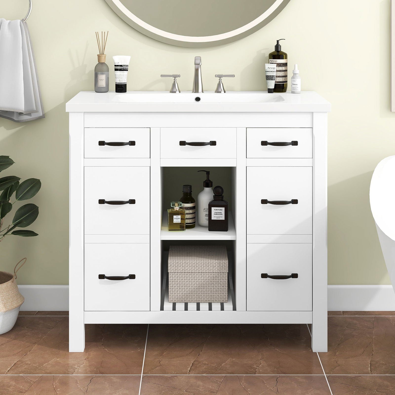 36''Bathroom Vanity with Undermount Sink,Modern Bathroom Storage Cabinet with 2 Drawers and 2 Cabinets,Solid Wood Frame Bathroom Cabinet himalipasal