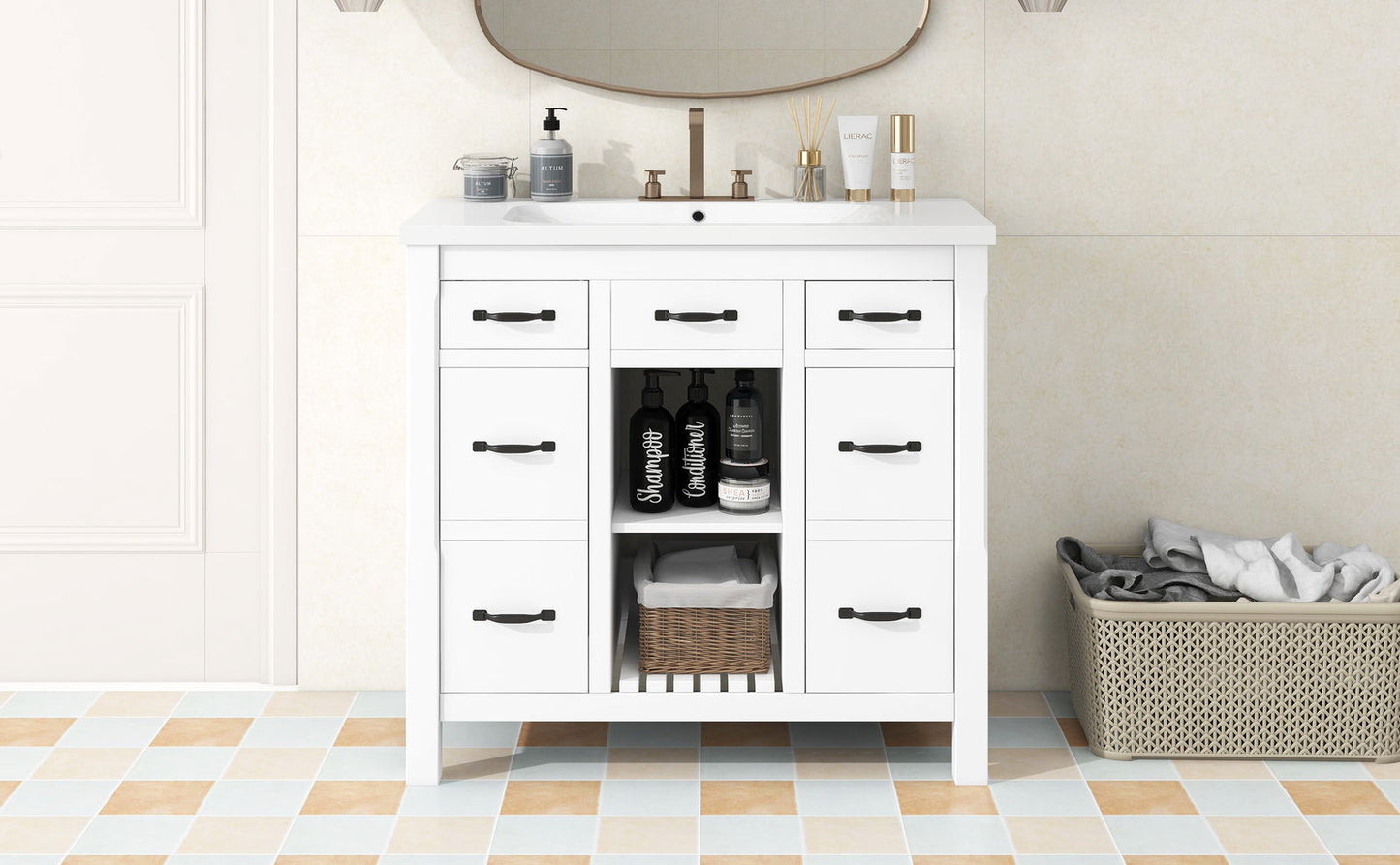 36''Bathroom Vanity with Undermount Sink,Modern Bathroom Storage Cabinet with 2 Drawers and 2 Cabinets,Solid Wood Frame Bathroom Cabinet himalipasal