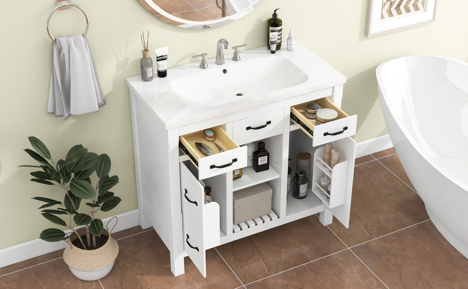 36''Bathroom Vanity with Undermount Sink,Modern Bathroom Storage Cabinet with 2 Drawers and 2 Cabinets,Solid Wood Frame Bathroom Cabinet himalipasal