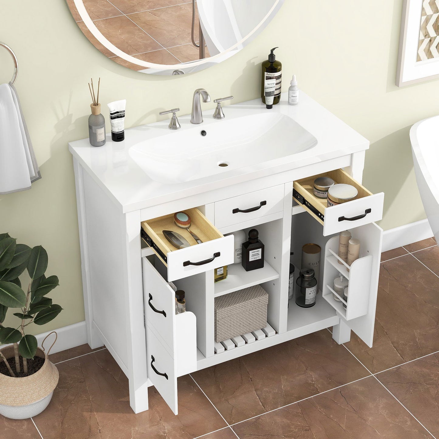 36''Bathroom Vanity with Undermount Sink,Modern Bathroom Storage Cabinet with 2 Drawers and 2 Cabinets,Solid Wood Frame Bathroom Cabinet himalipasal