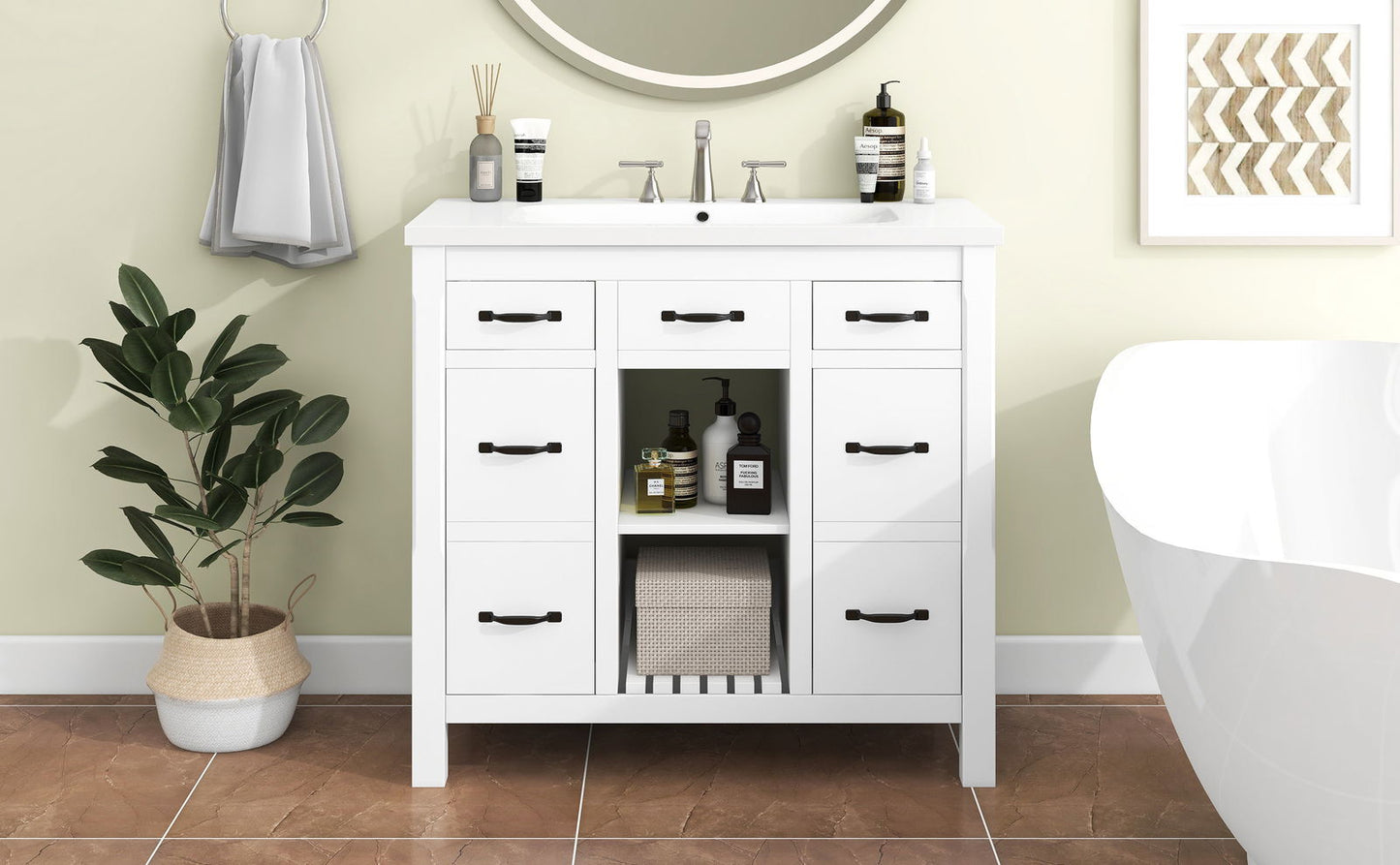 36''Bathroom Vanity with Undermount Sink,Modern Bathroom Storage Cabinet with 2 Drawers and 2 Cabinets,Solid Wood Frame Bathroom Cabinet himalipasal