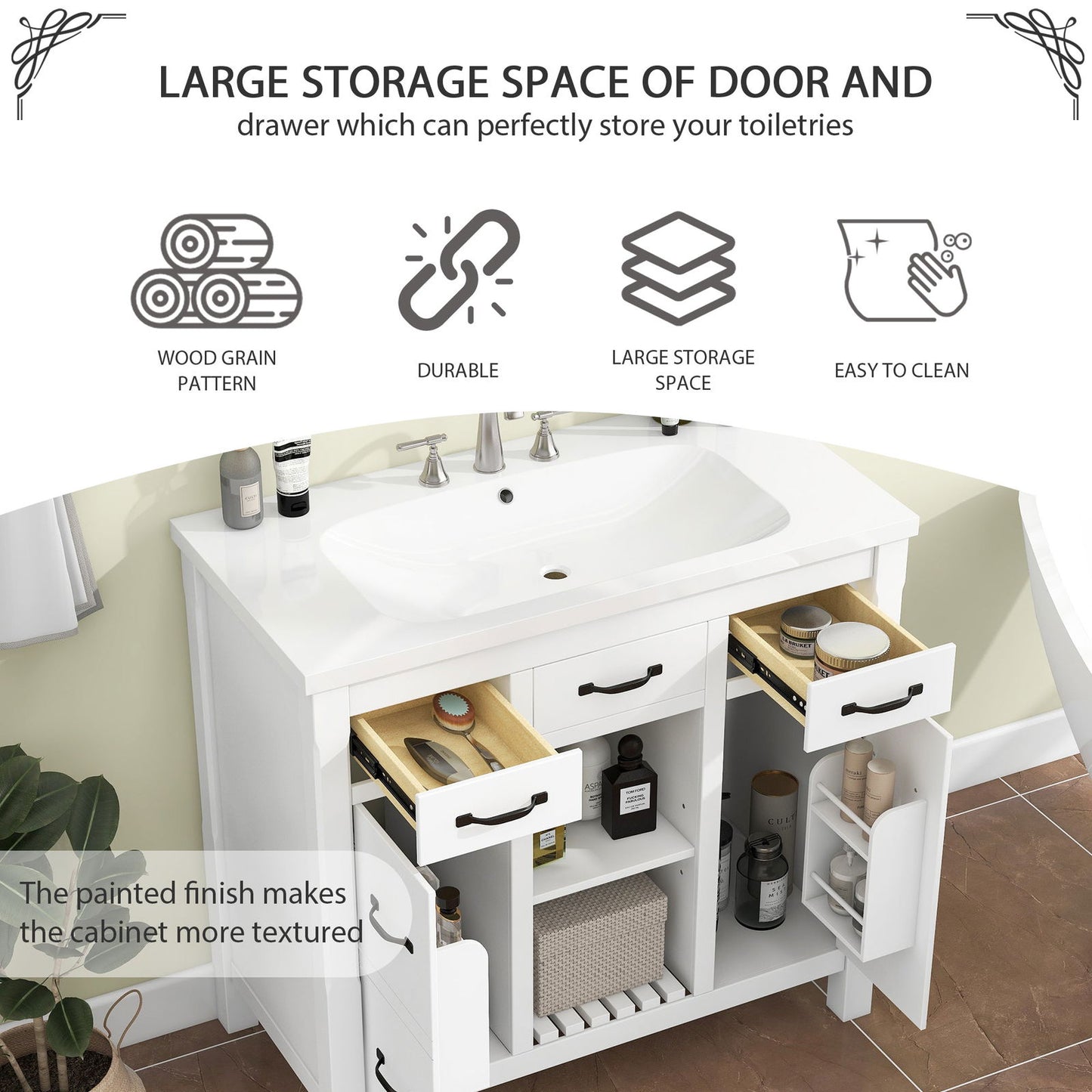 36''Bathroom Vanity with Undermount Sink,Modern Bathroom Storage Cabinet with 2 Drawers and 2 Cabinets,Solid Wood Frame Bathroom Cabinet himalipasal