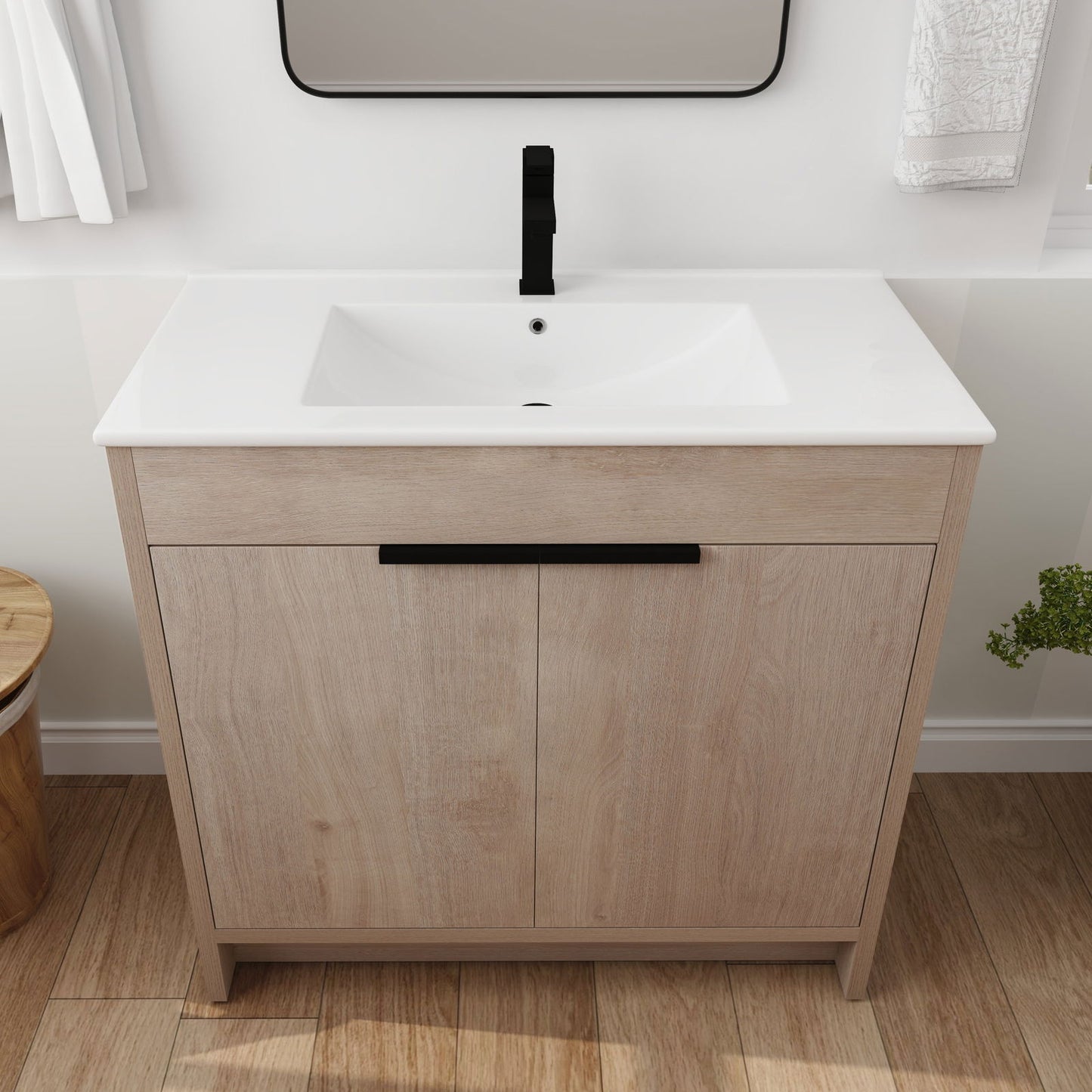 36 Inch Freestanding Bathroom Vanity with White Ceramic Sink & 2 Soft-Close Cabinet Doors (BVB02436PLO-F-BL9090B),W1286S00063 himalipasal