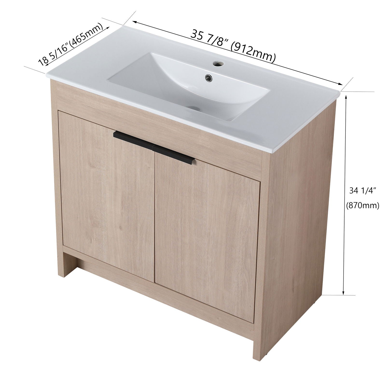 36 Inch Freestanding Bathroom Vanity with White Ceramic Sink & 2 Soft-Close Cabinet Doors (BVB02436PLO-F-BL9090B),W1286S00063 himalipasal