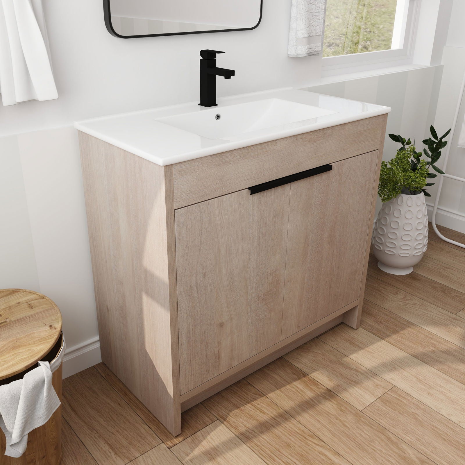 36 Inch Freestanding Bathroom Vanity with White Ceramic Sink & 2 Soft-Close Cabinet Doors (BVB02436PLO-F-BL9090B),W1286S00063 himalipasal