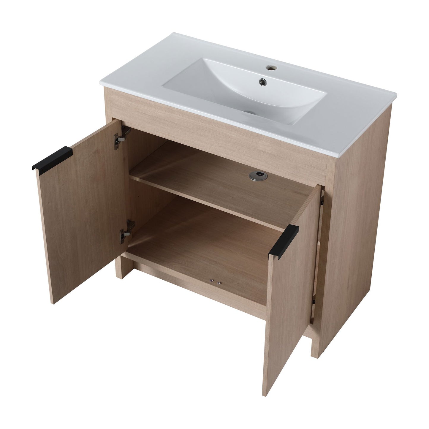 36 Inch Freestanding Bathroom Vanity with White Ceramic Sink & 2 Soft-Close Cabinet Doors (BVB02436PLO-F-BL9090B),W1286S00063 himalipasal