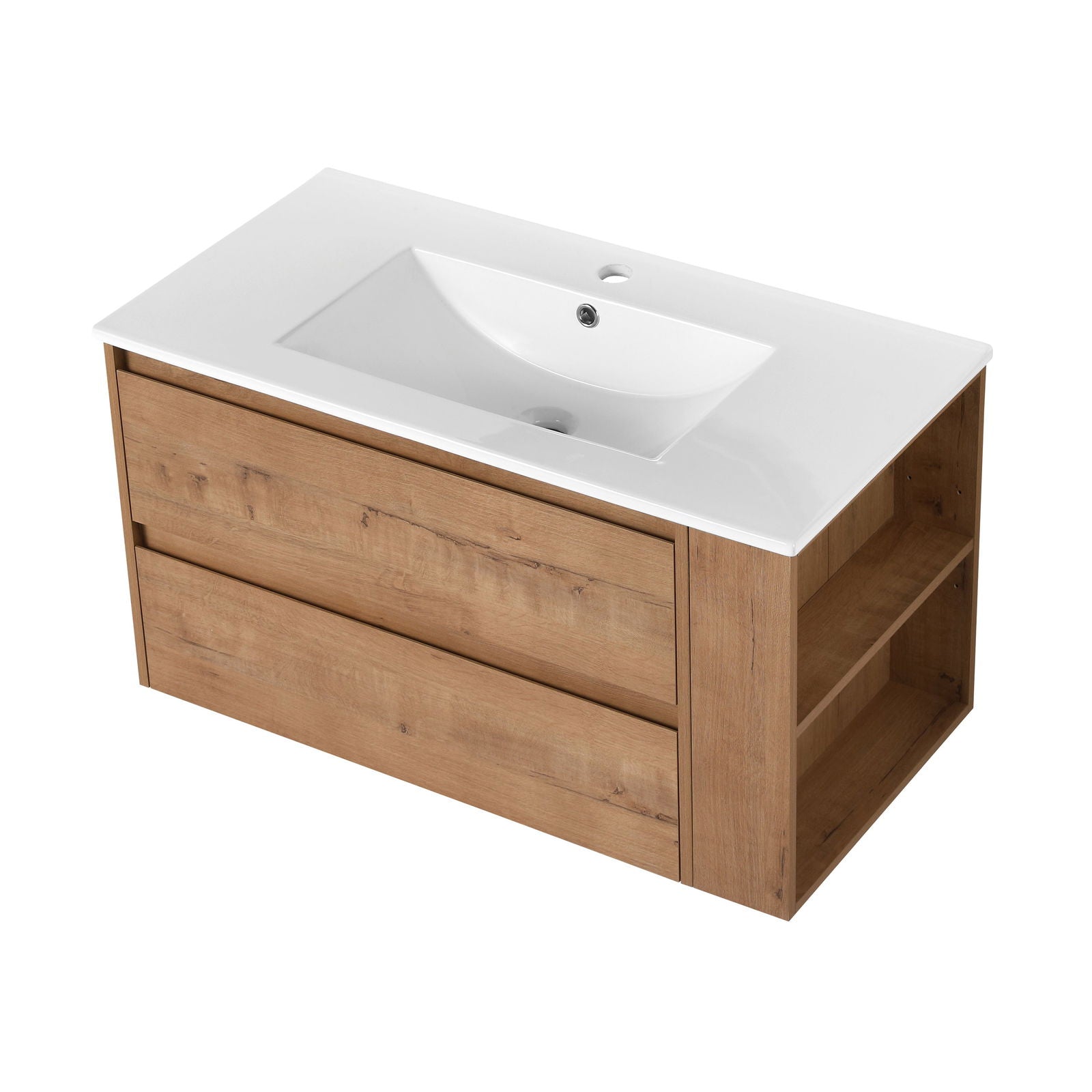 36" Wall Mounting Bathroom Vanity With Ceramic Sink, Soft Close Drawer himalipasal