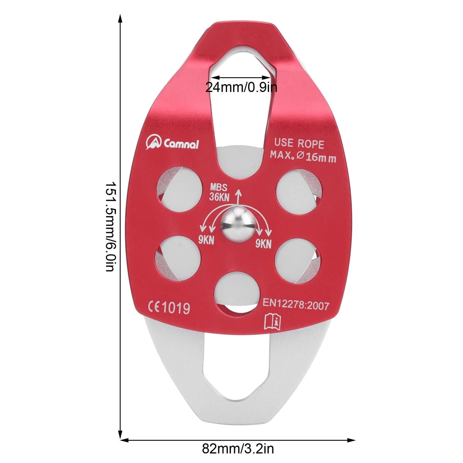 36KN Double Side Swing Pulley, Outdoor Survival Sideplate Double Sheave 7075 Aviation Aluminum Pulley Climbing Mountaineering himalipasal