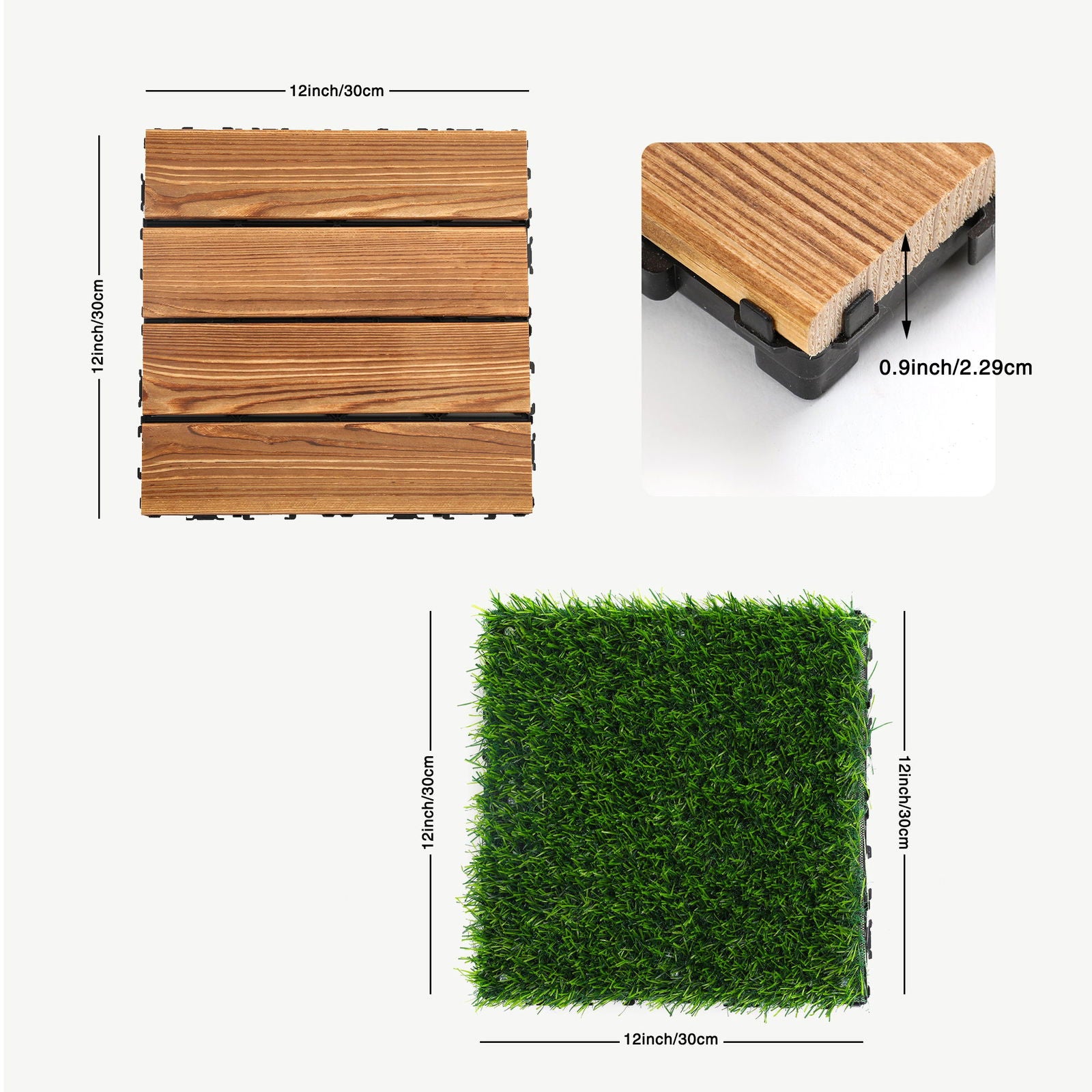 36pcs DIY wood-plastic carbonized floor, 8pcs simulated lawn, waterproof and sunscreen - transform your outdoor space! himalipasal