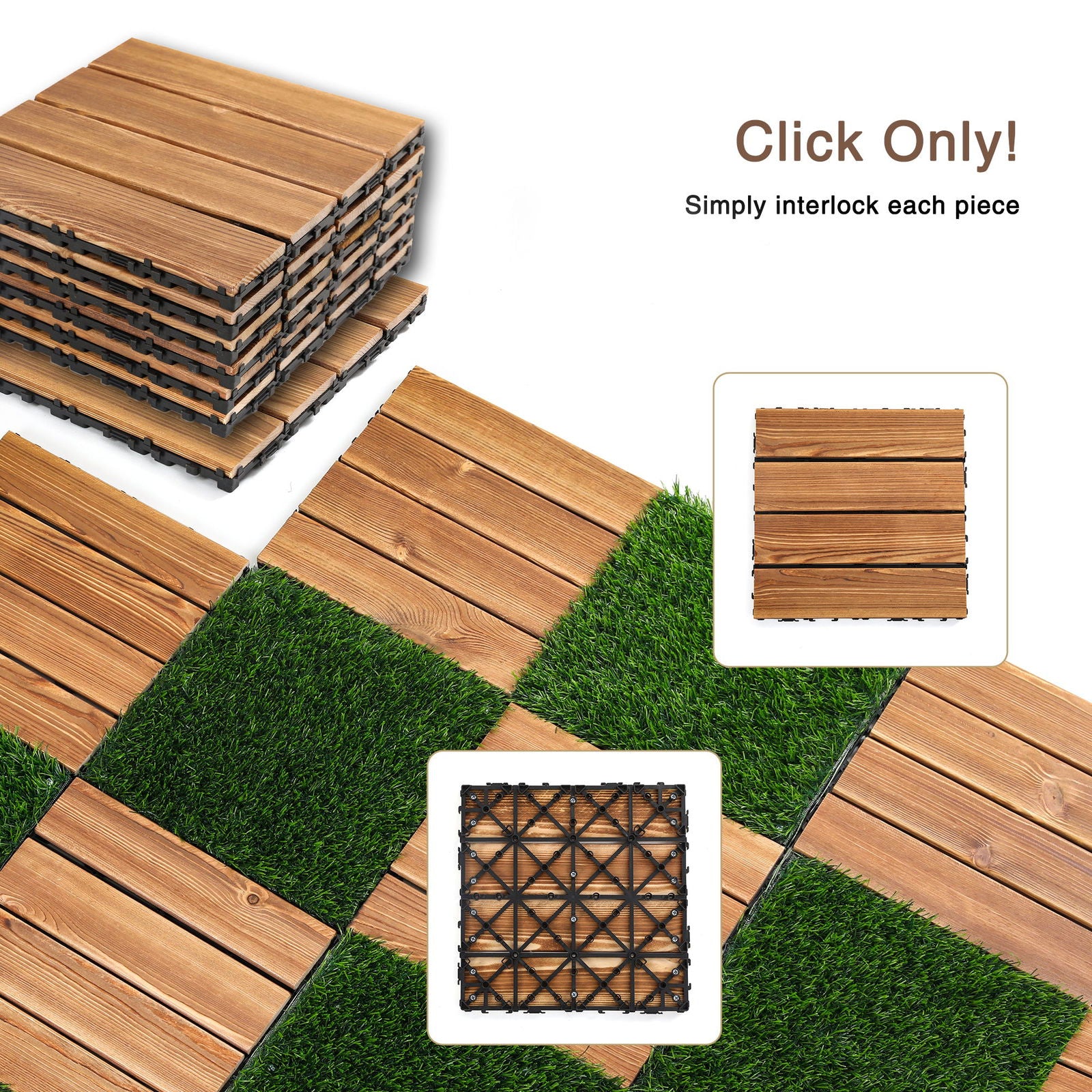 36pcs DIY wood-plastic carbonized floor, 8pcs simulated lawn, waterproof and sunscreen - transform your outdoor space! himalipasal