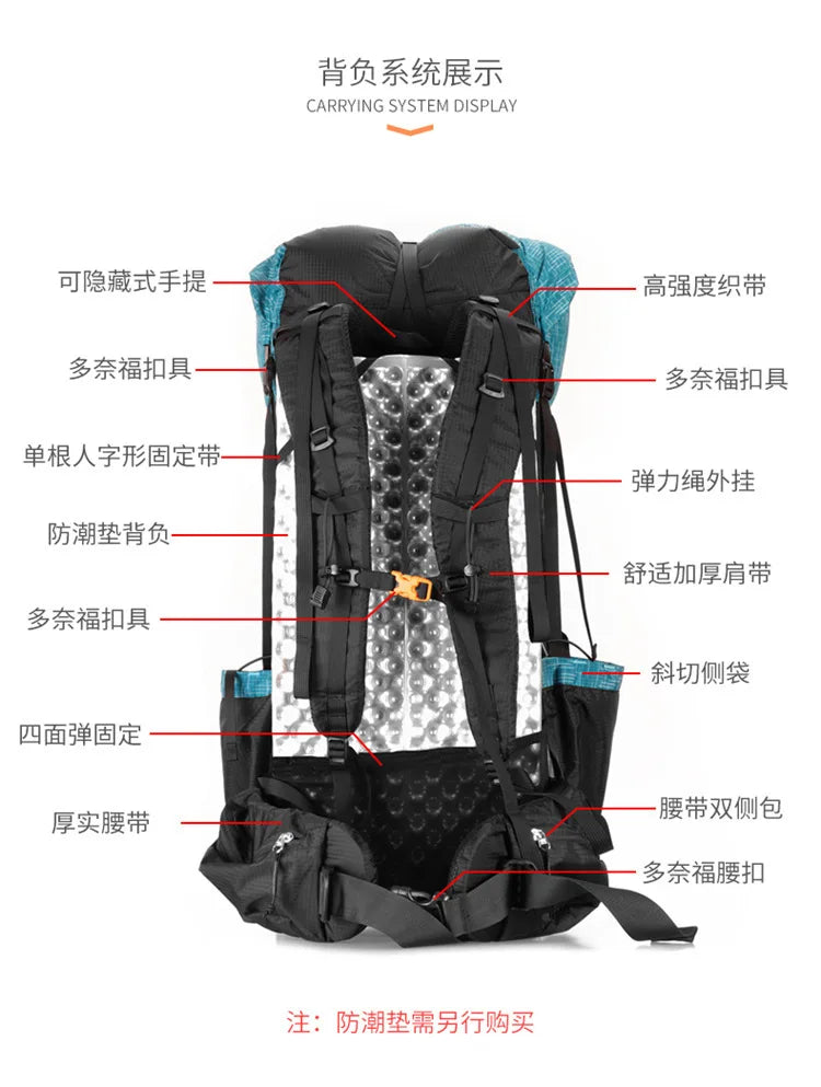 3F UL Gear Water-resistant Hiking Backpack Lightweight Camping Pack Travel Mountaineering Backpacking Trekking Rucksacks 40+16L himalipasal