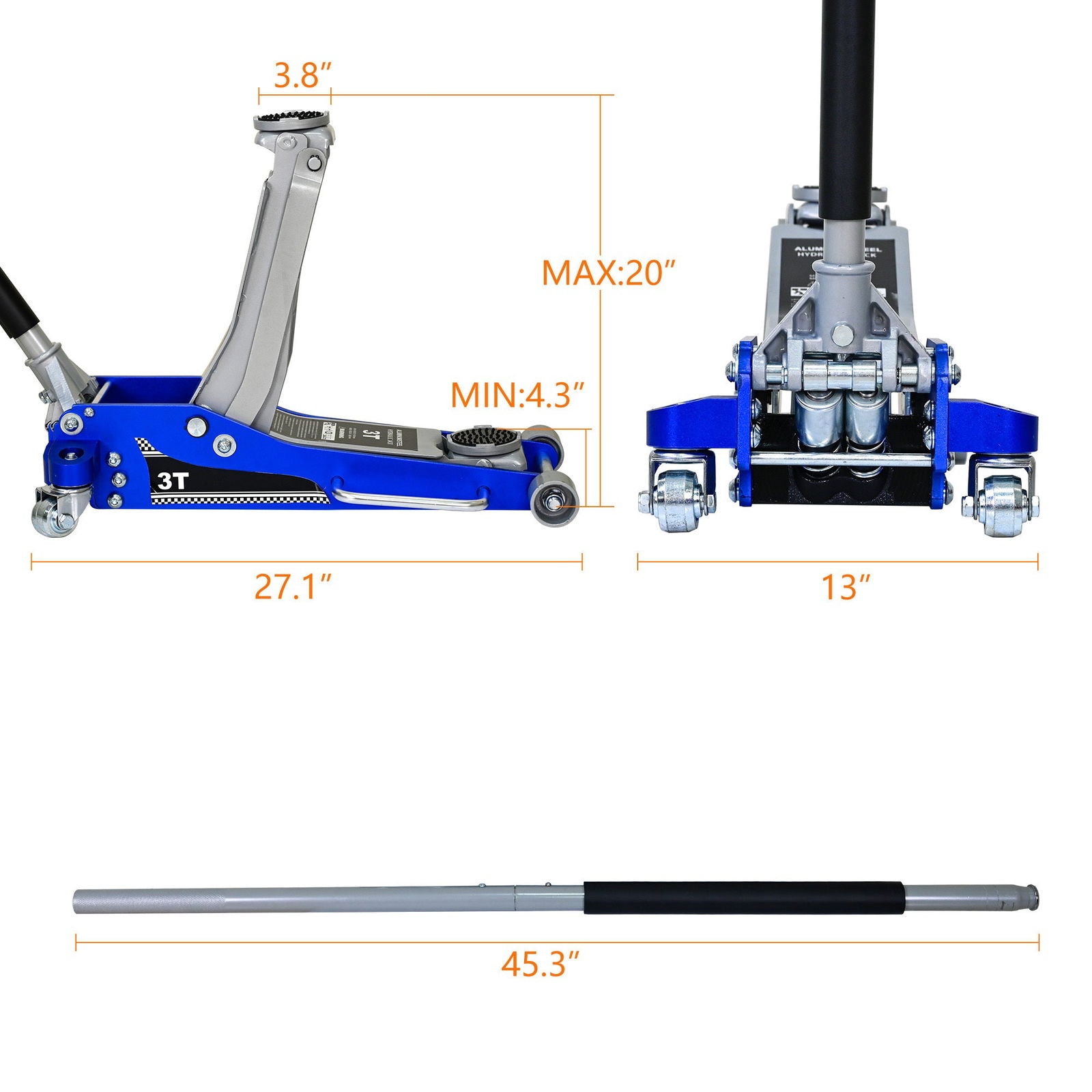 3T Aluminum Iron Horizontal Jack himalipasal