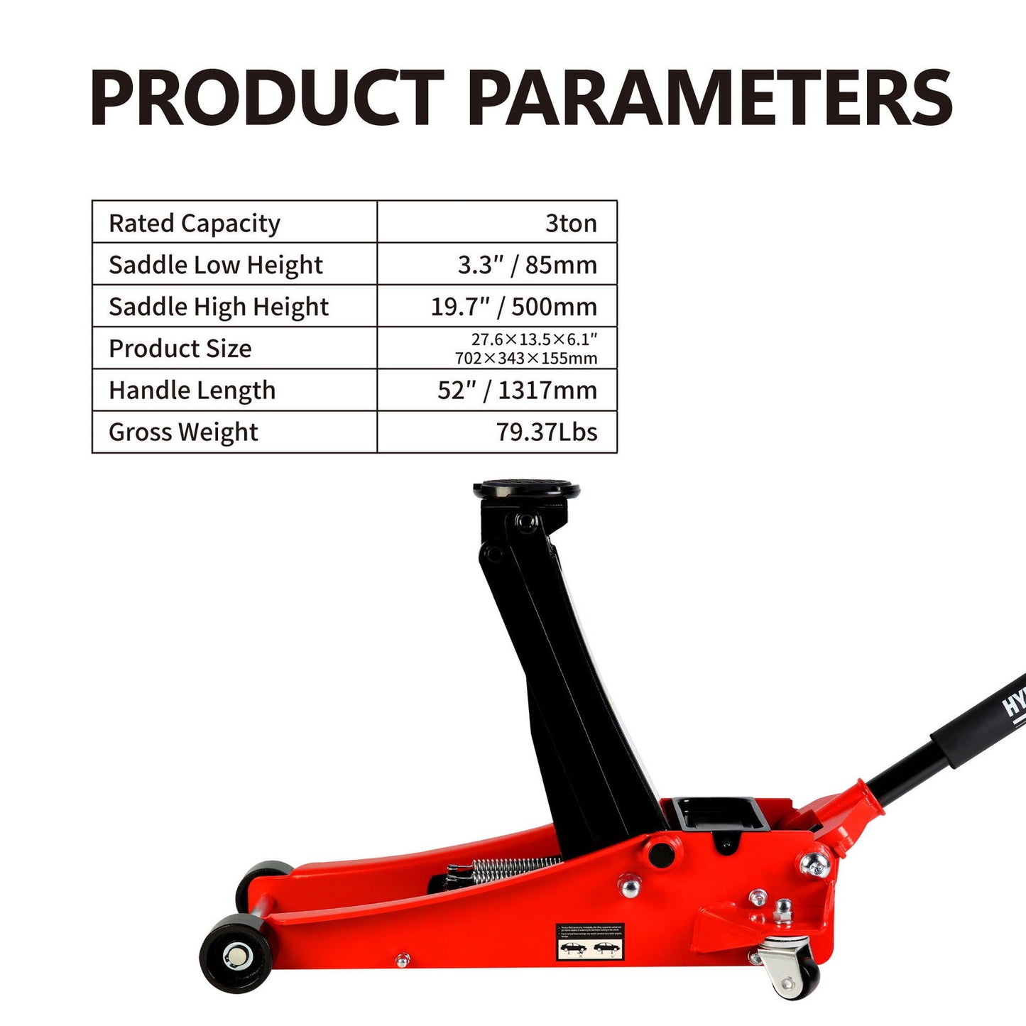 3t Low Profile Jack, Red and Black, Ultra Low Floor Jack with Dual Pistons Quick Lift Pump, Car Jack Hydraulic AutoLifts for Home Garage, Truck Jack Hydraulic Lifting range 3.3"-19.7" himalipasal