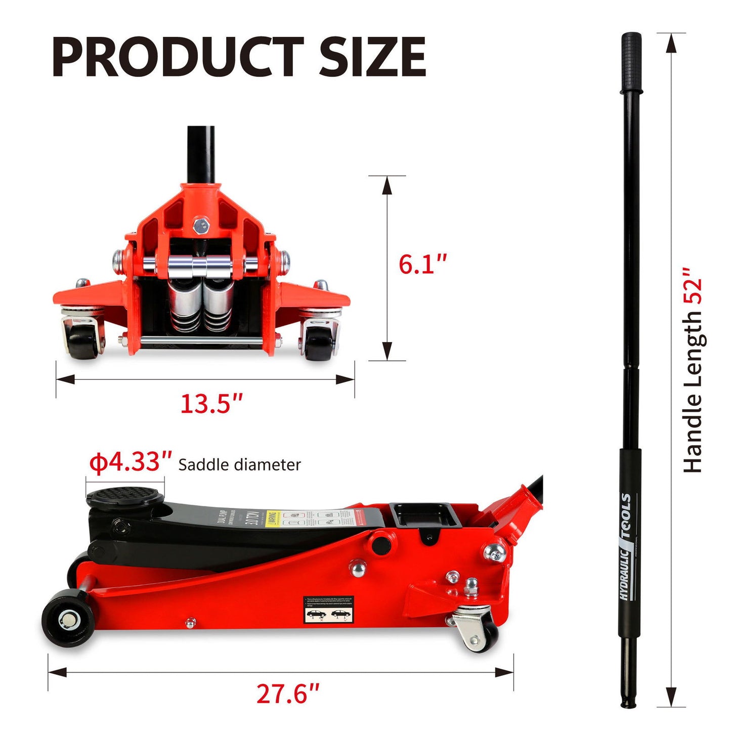 3t Low Profile Jack, Red and Black, Ultra Low Floor Jack with Dual Pistons Quick Lift Pump, Car Jack Hydraulic AutoLifts for Home Garage, Truck Jack Hydraulic Lifting range 3.3"-19.7" himalipasal