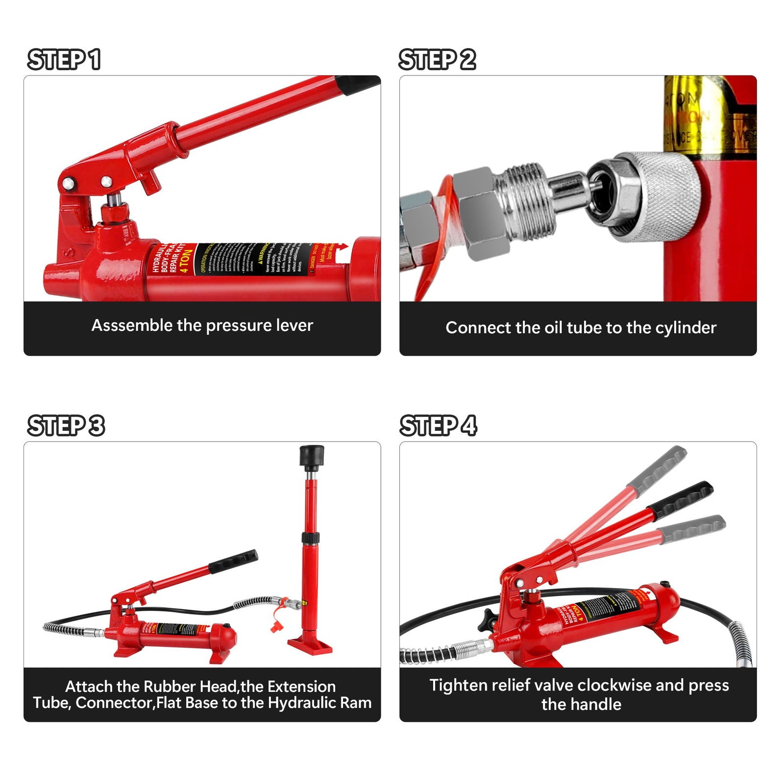 4 Ton Porta Power Kit, Portable Hydraulic Jack with Oil Hose, Auto Body Frame Repair Kit with Storage Case for Car Repair, Truck, Farm himalipasal