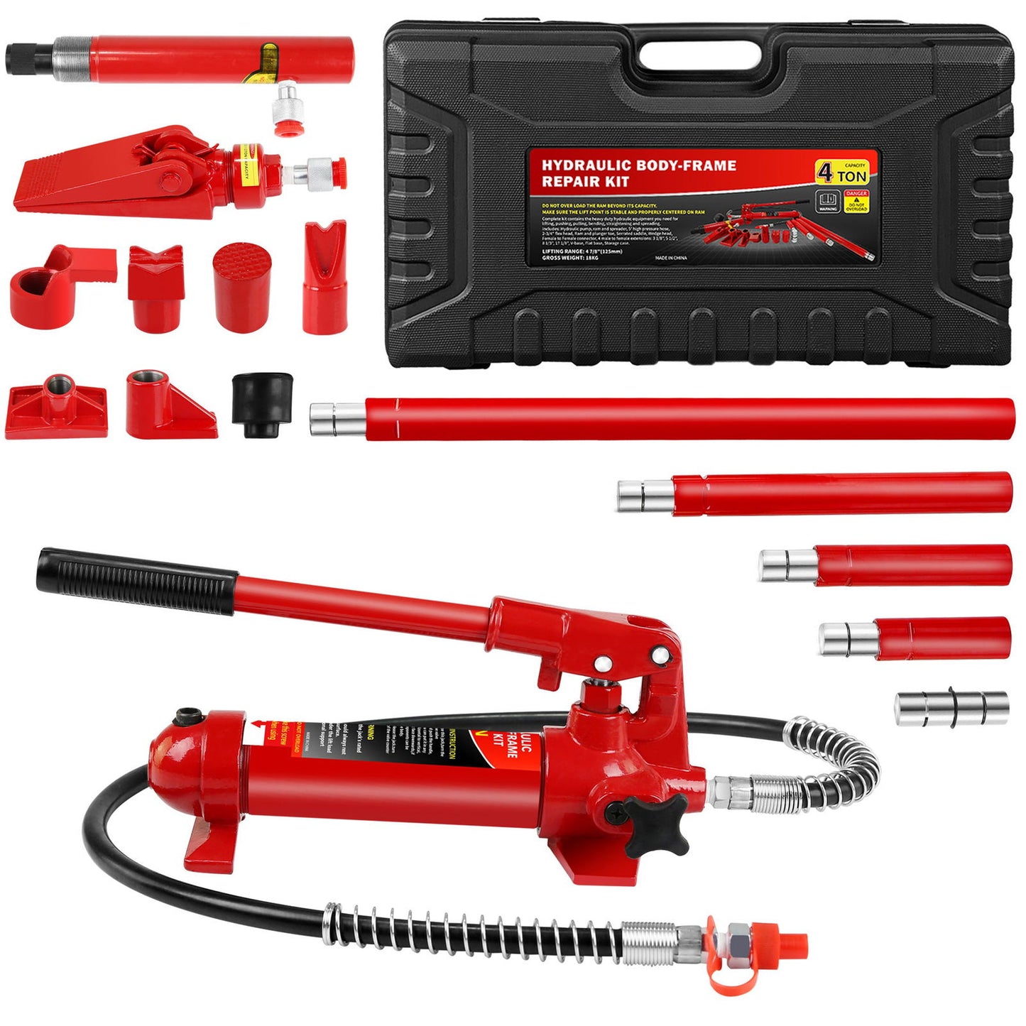 4 Ton Porta Power Kit, Portable Hydraulic Jack with Oil Hose, Auto Body Frame Repair Kit with Storage Case for Car Repair, Truck, Farm himalipasal