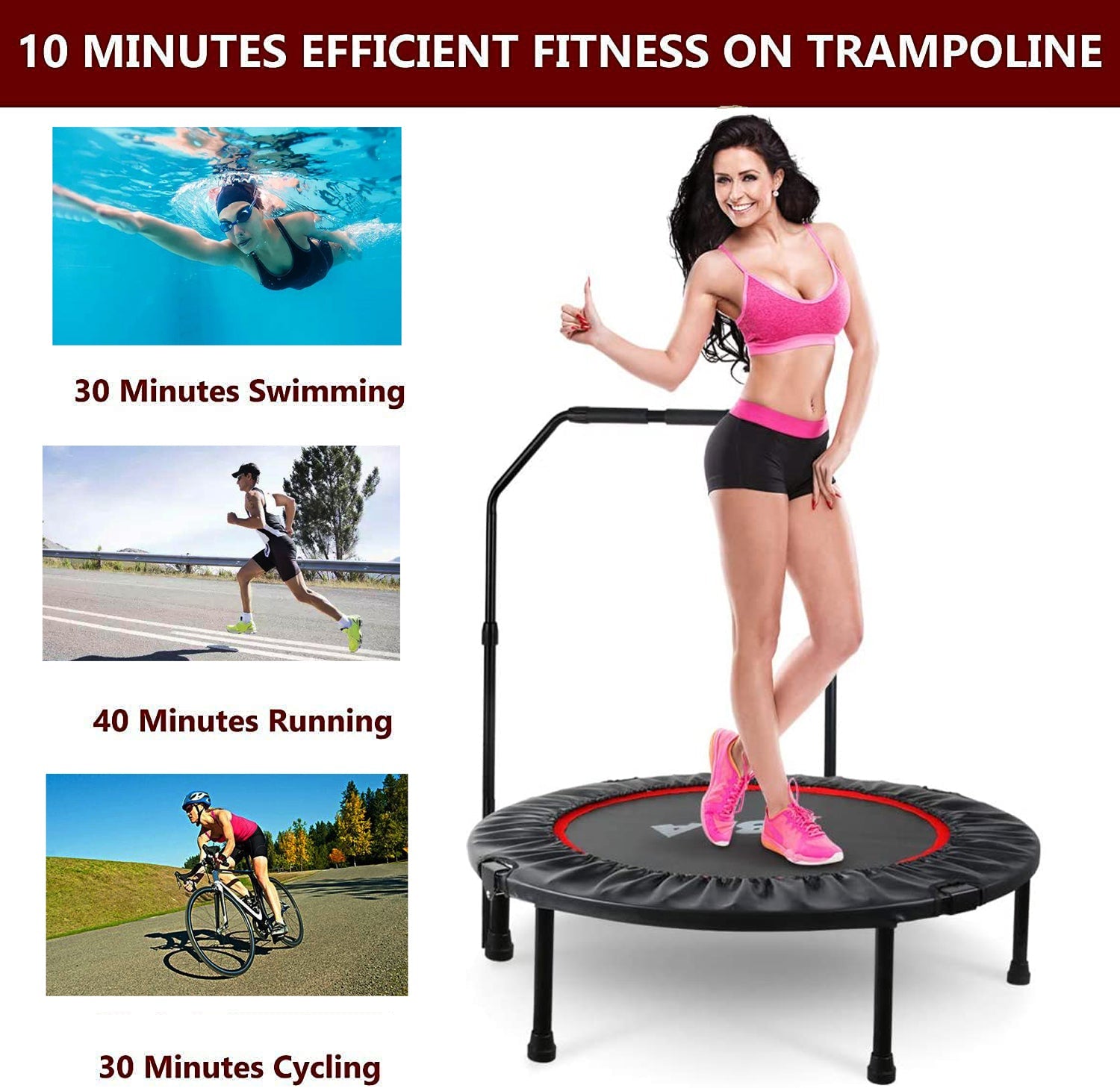 40 Inch Mini Exercise Trampoline for Adults or Kids Indoor Fitness Rebounder Trampoline with Safety Pad Max. Load 300LBS himalipasal